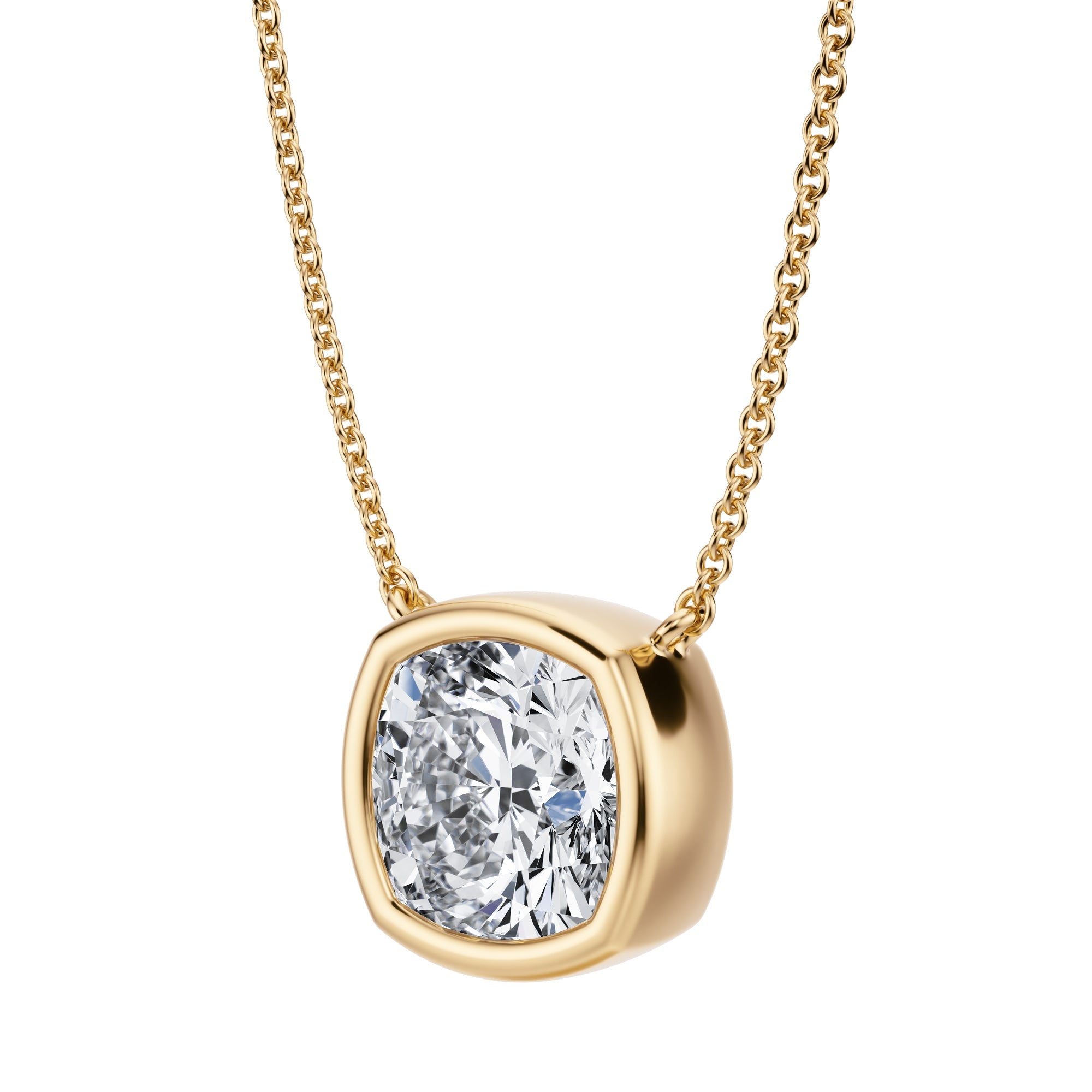 3.5 Carat Cushion Bezel Solitaire Pendant Necklace - Michael Gabriels