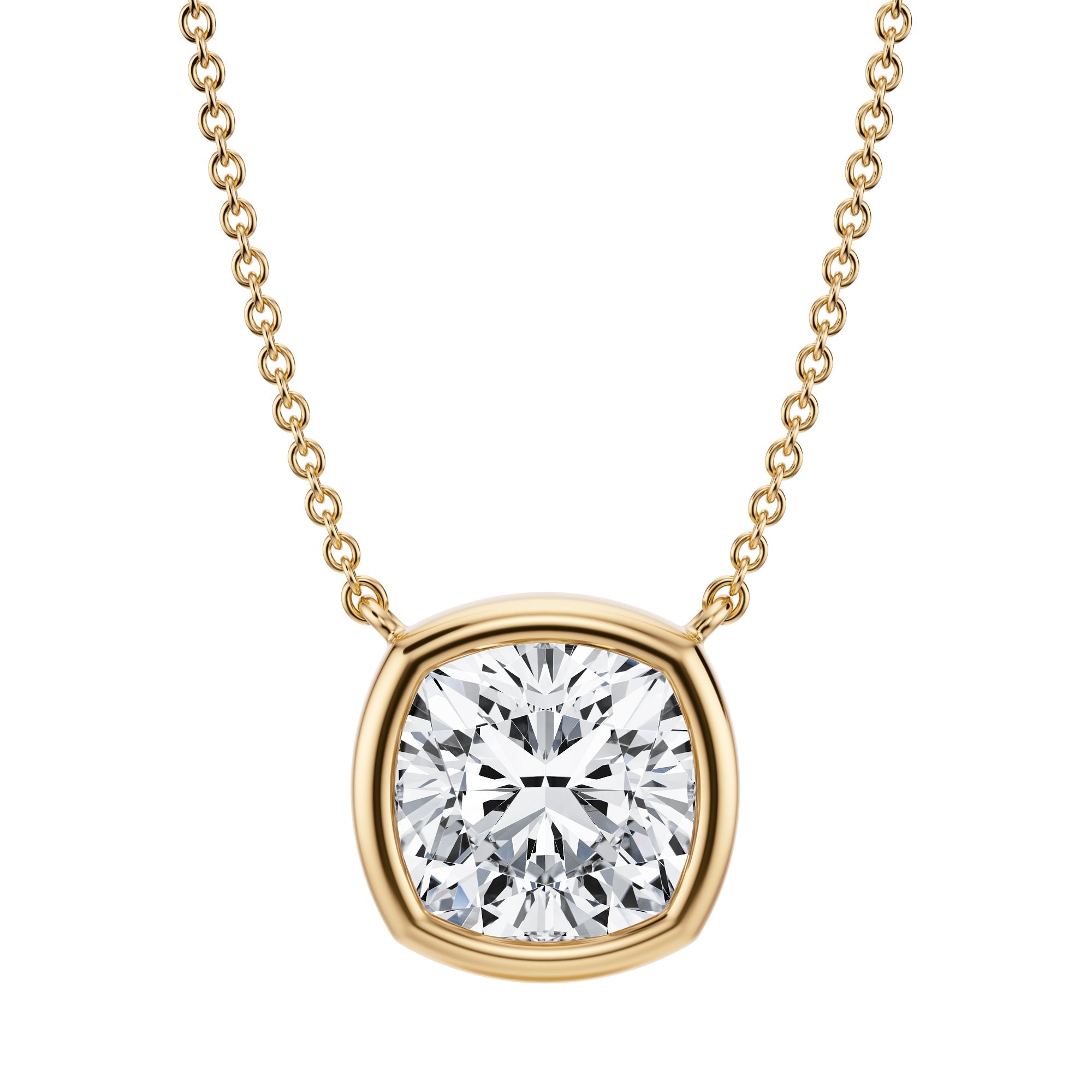3.5 Carat Cushion Bezel Solitaire Pendant Necklace - Michael Gabriels