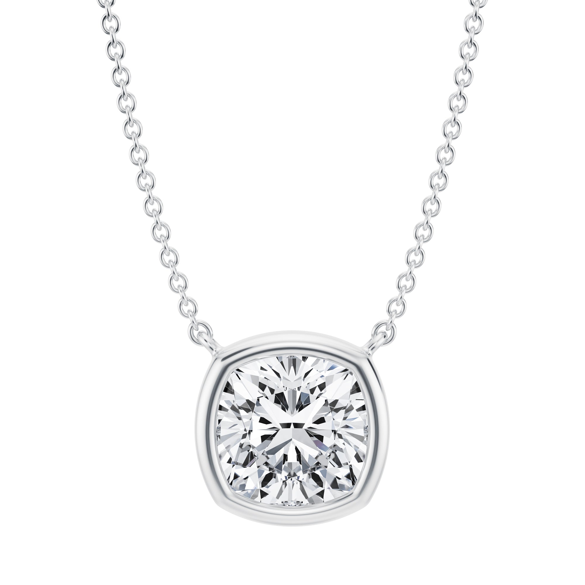 3 Carat Cushion Bezel Solitaire Pendant Necklace - Michael Gabriels