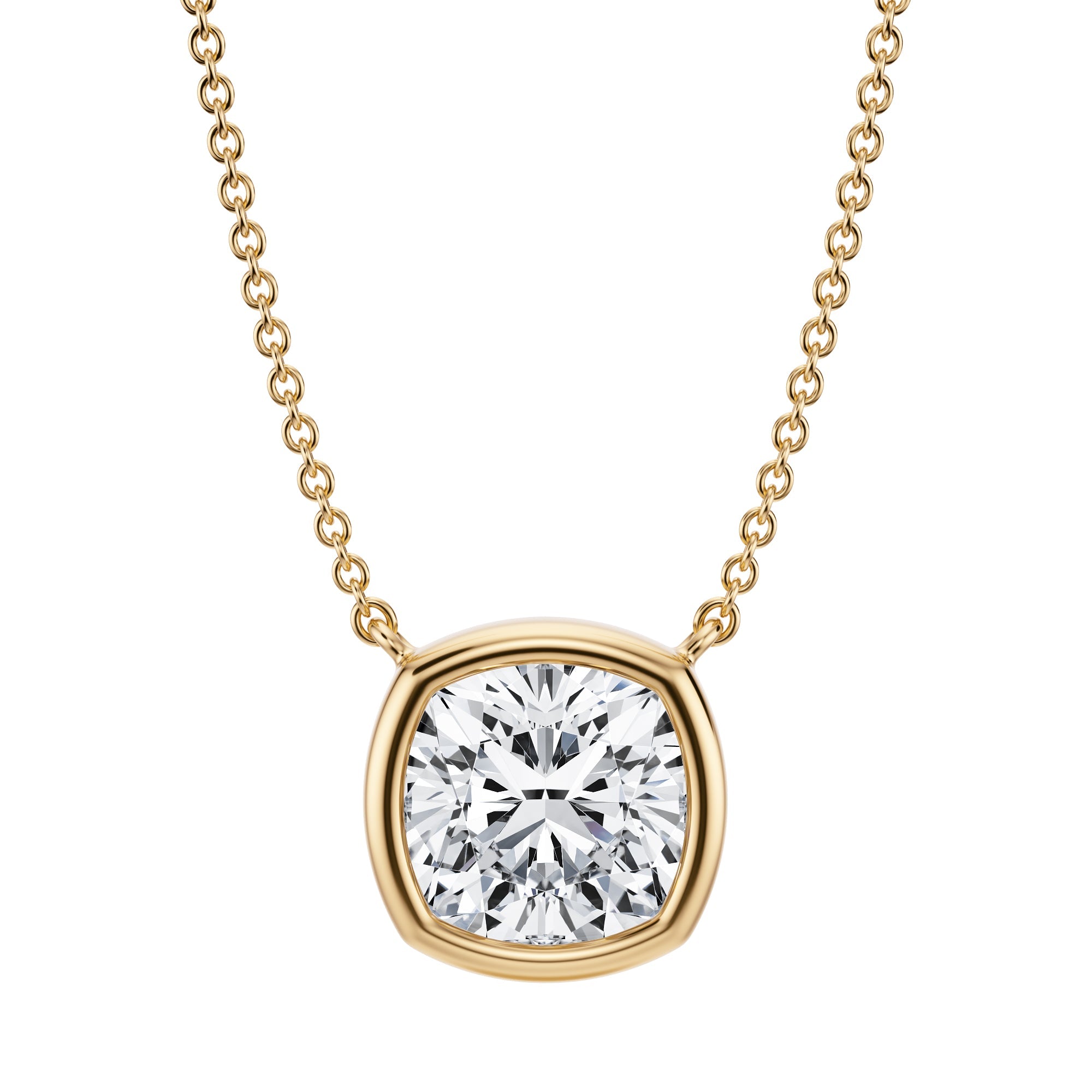 3 Carat Cushion Bezel Solitaire Pendant Necklace - Michael Gabriels