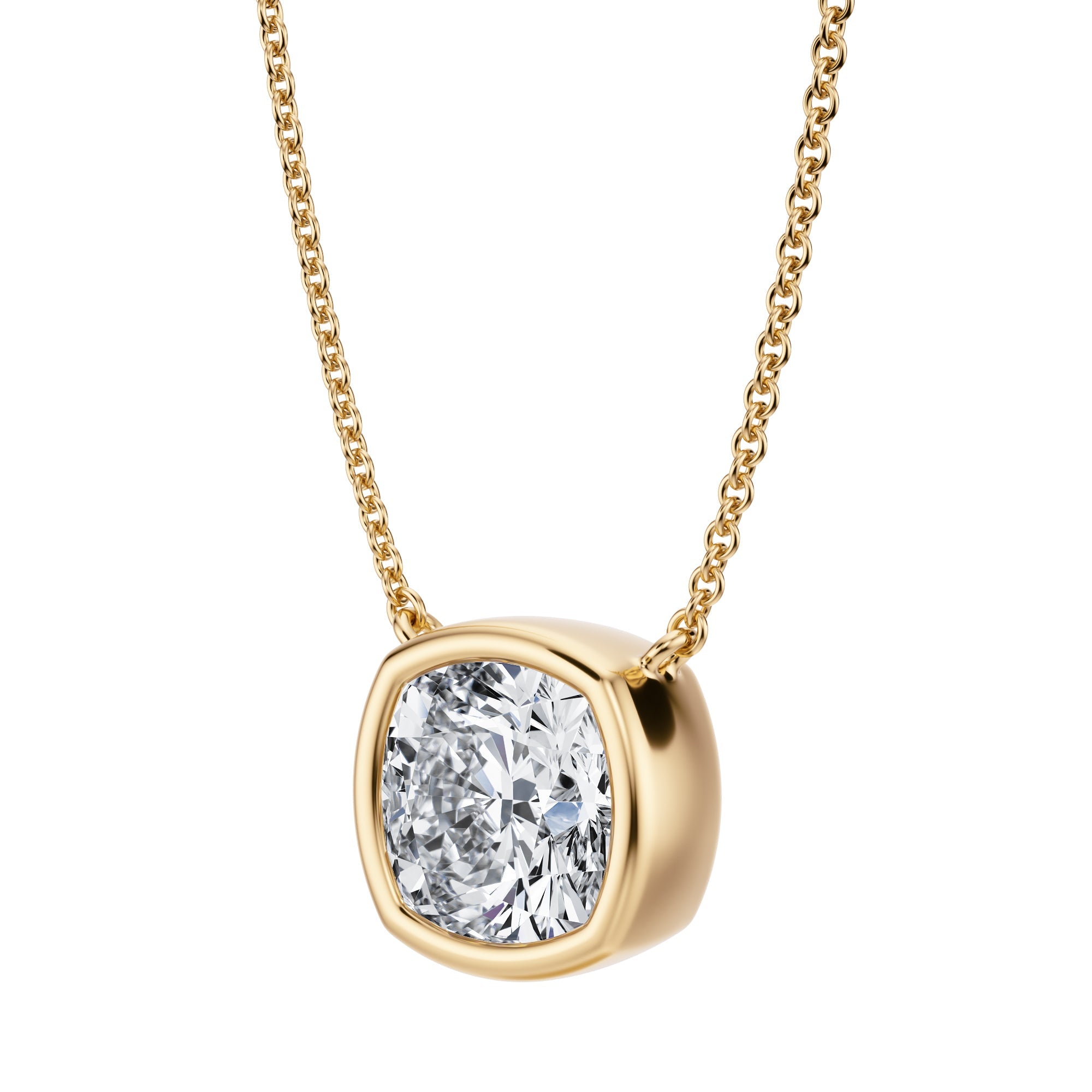 3 Carat Cushion Bezel Solitaire Pendant Necklace - Michael Gabriels