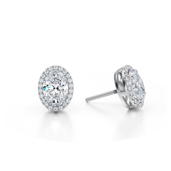 3 Carat Oval Halo Lab Grown Diamond Stud Earrings