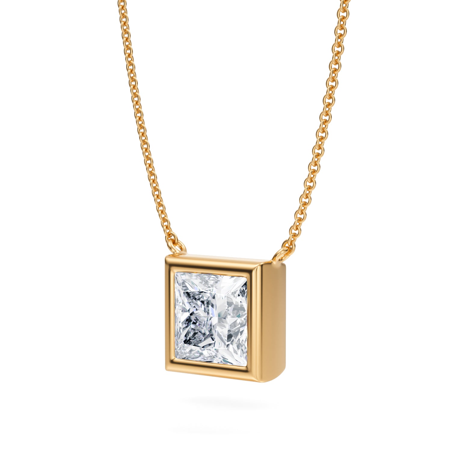 3 Carat Princess Cut Bezel Solitaire Pendant Necklace - Michael Gabriels