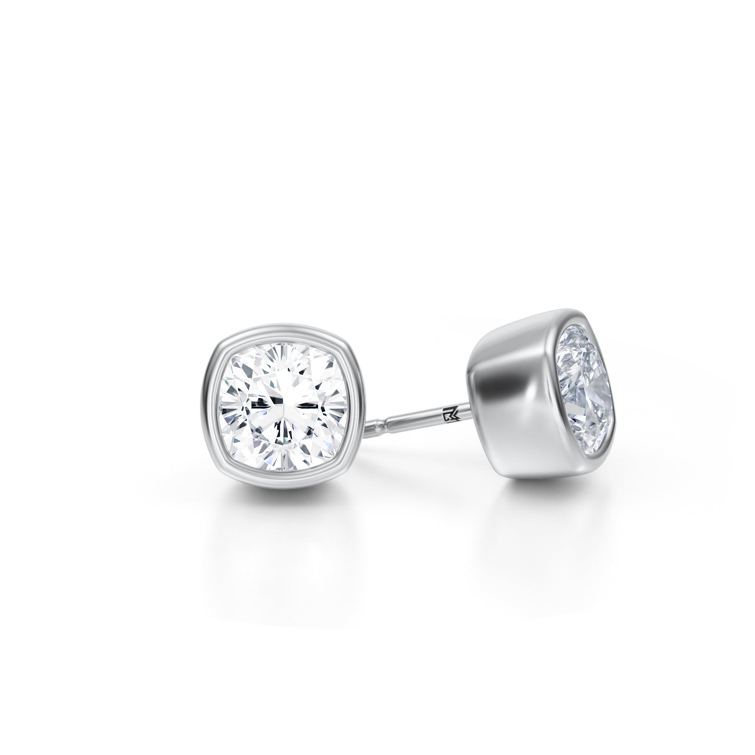 4 Carat Cushion Bezel Stud Lab Grown Diamond Earrings - Michael Gabriels