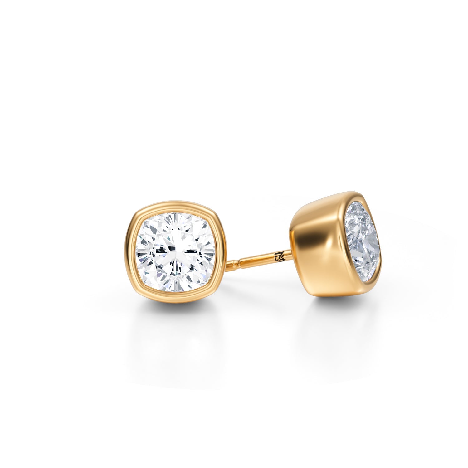 4 Carat Cushion Bezel Stud Lab Grown Diamond Earrings - Michael Gabriels