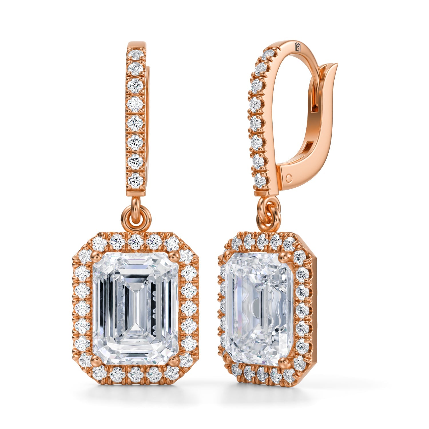 4 Carat Emerald Halo Drop Earrings - Michael Gabriels