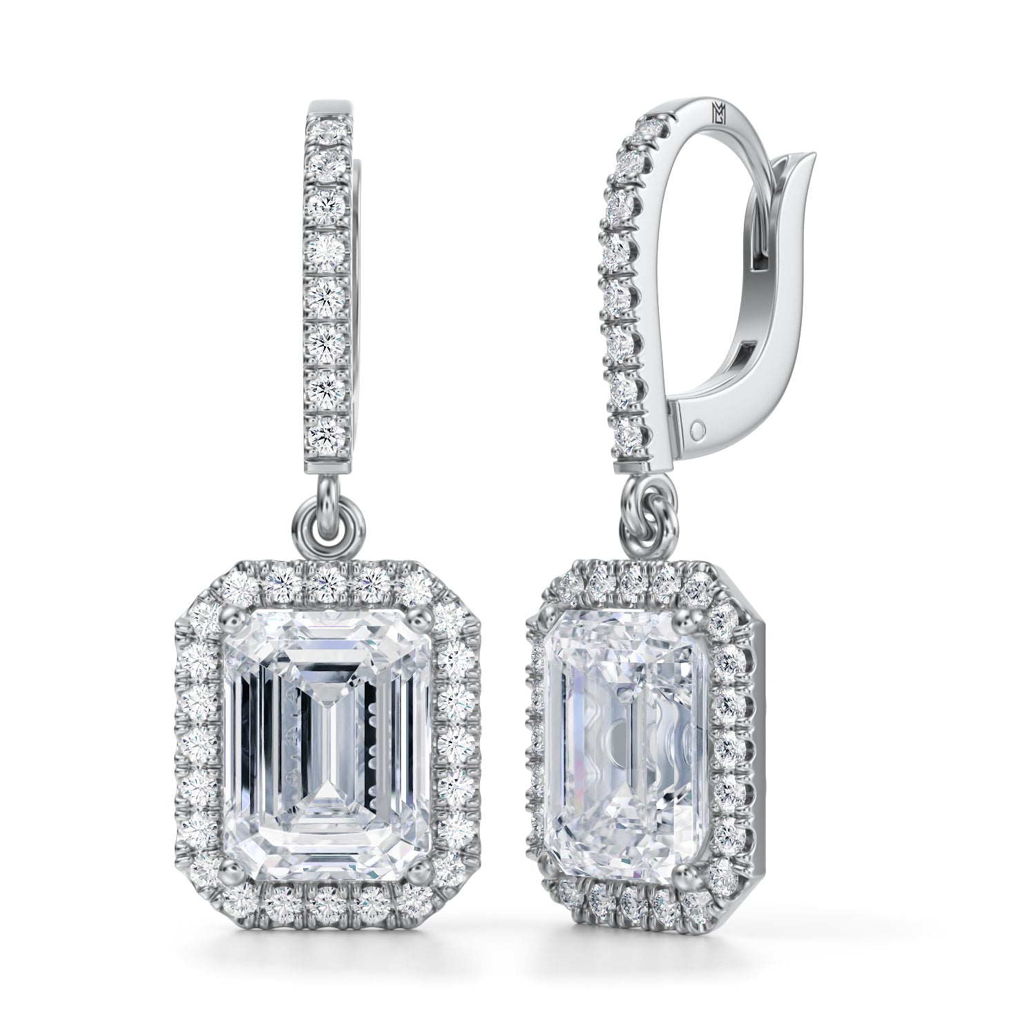 4 Carat Emerald Halo Drop Earrings - Michael Gabriels