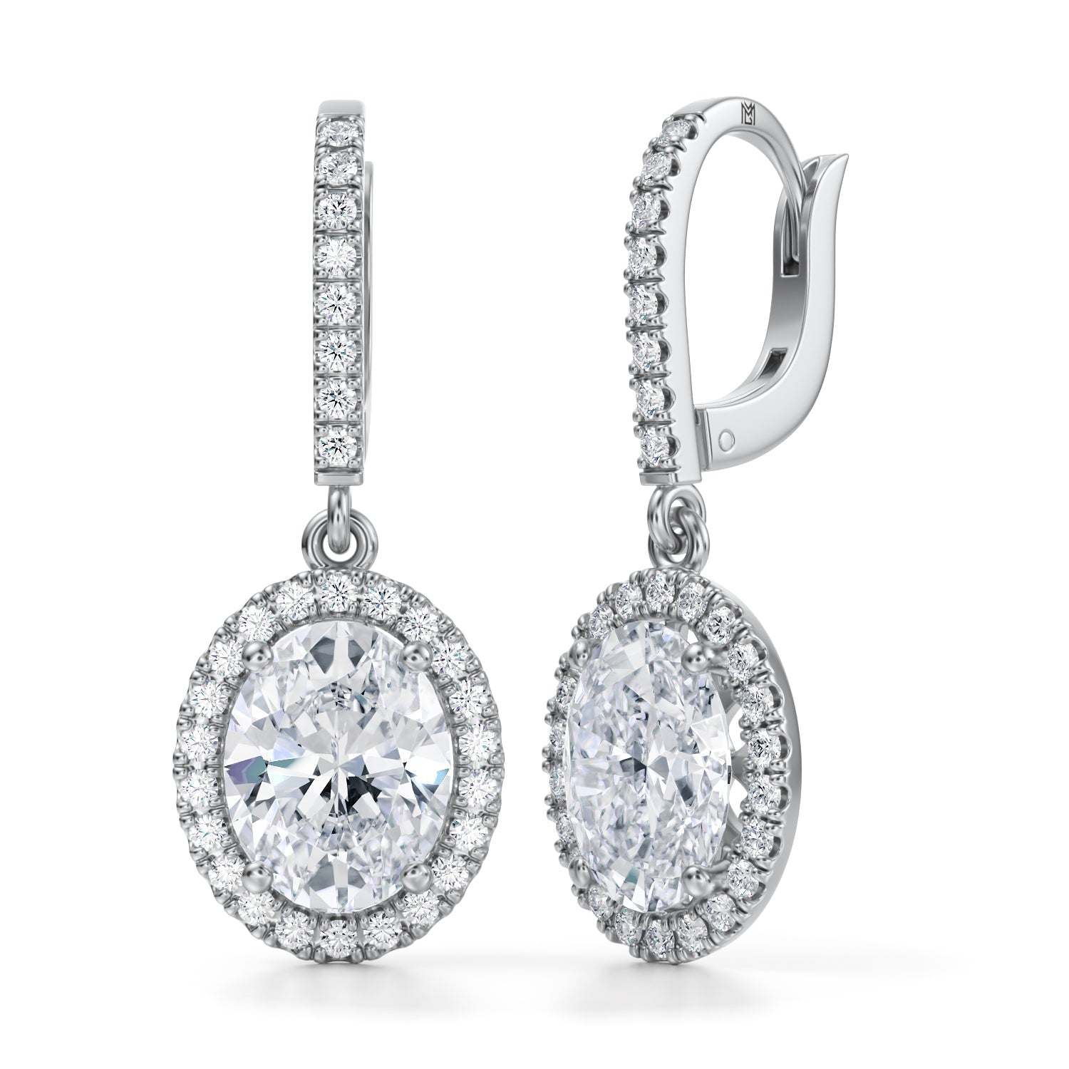 4 Carat Oval Halo Drop Earrings - Michael Gabriels