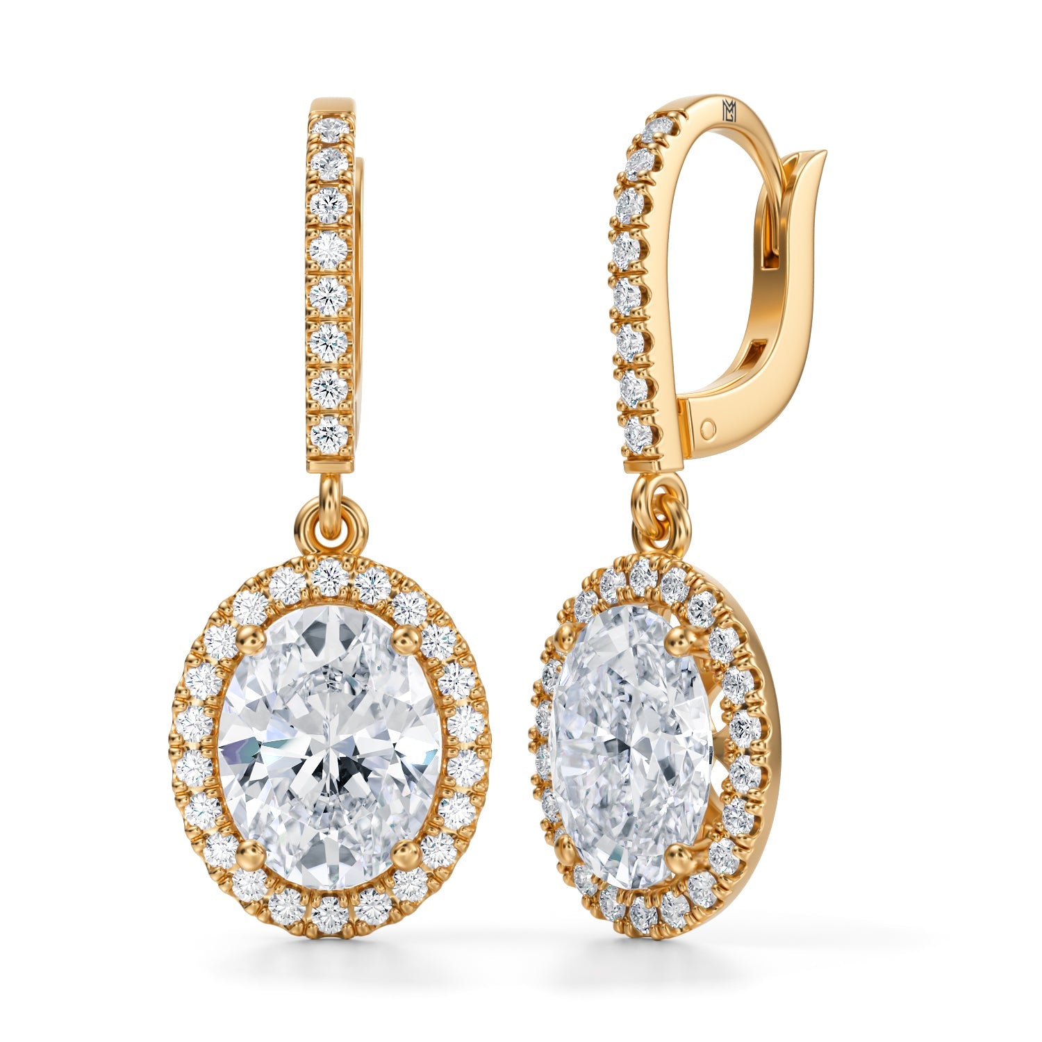 4 Carat Oval Halo Drop Earrings - Michael Gabriels