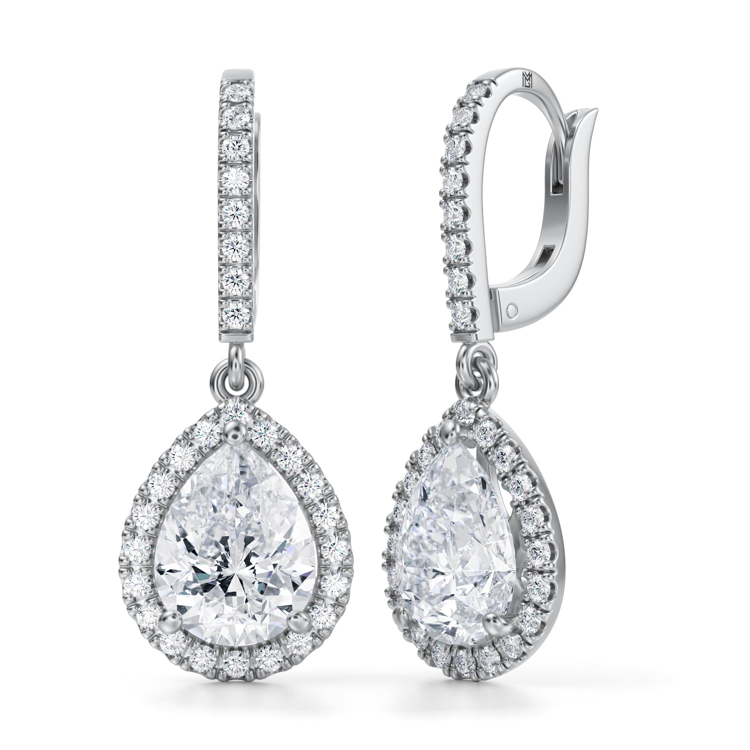 4 Carat Pear Halo Drop Earrings - Michael Gabriels