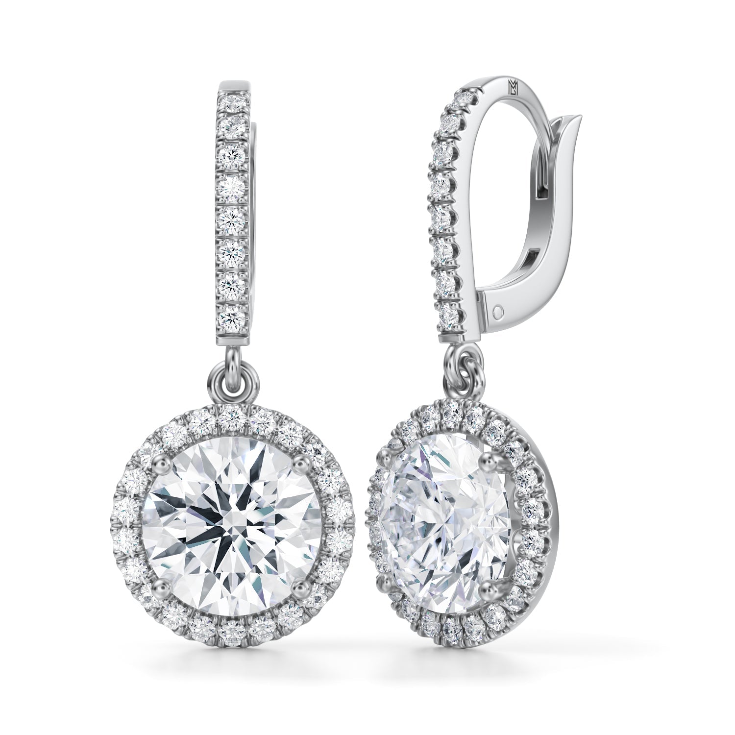 4 Carat Round Halo Drop Earrings - Michael Gabriels