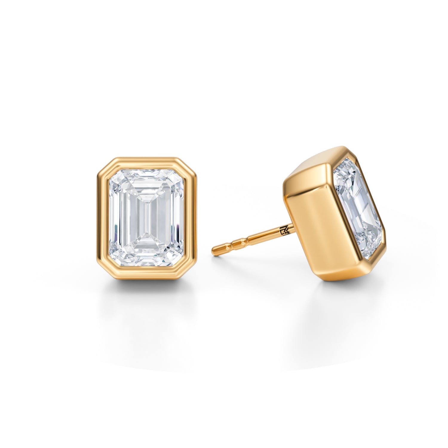 5 Carat Emerald Bezel Stud Lab Grown Diamond Earrings - Michael Gabriels