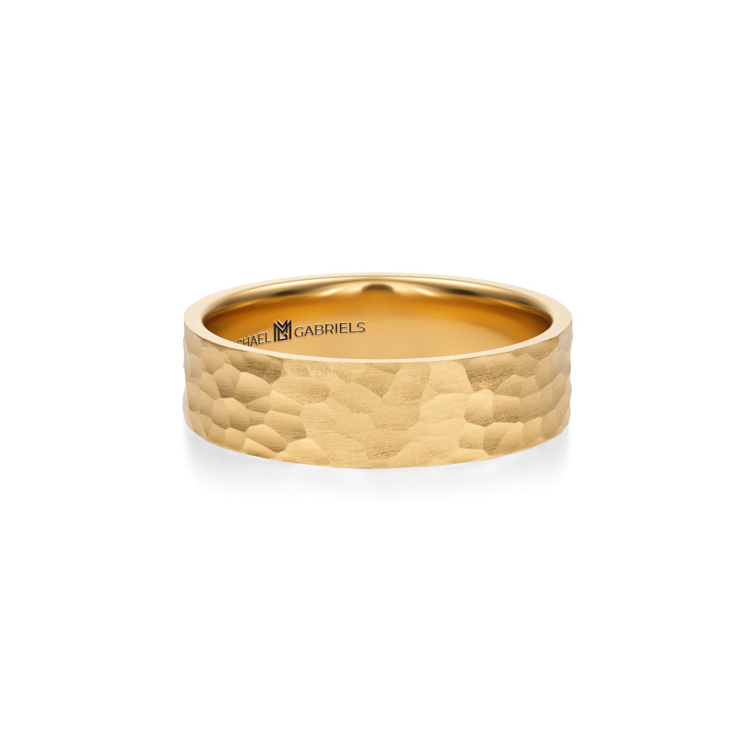 5mm Mens Flat Wedding Band Hammered Matte 14k Yellow Gold