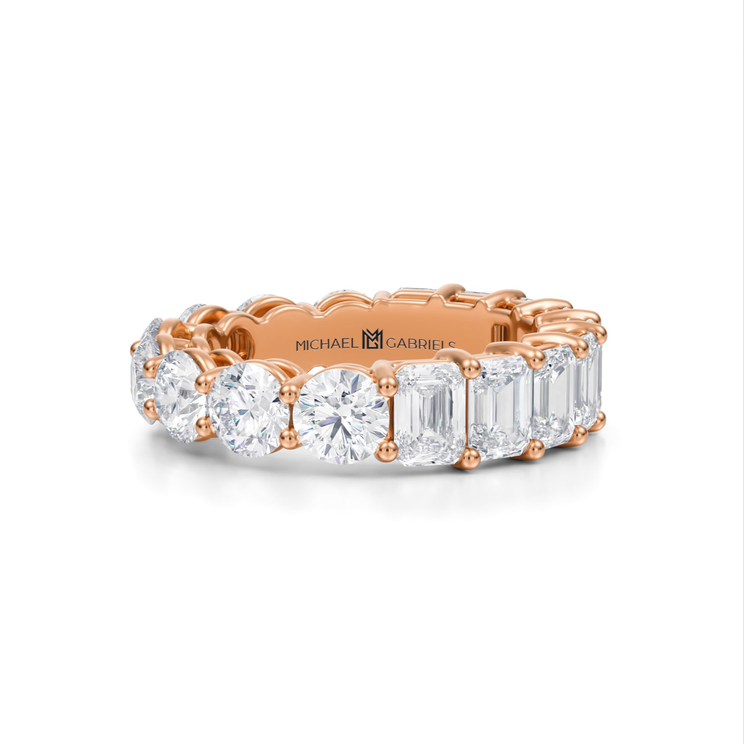 6 Carat Emerald And Round Eternity Ring - Michael Gabriels