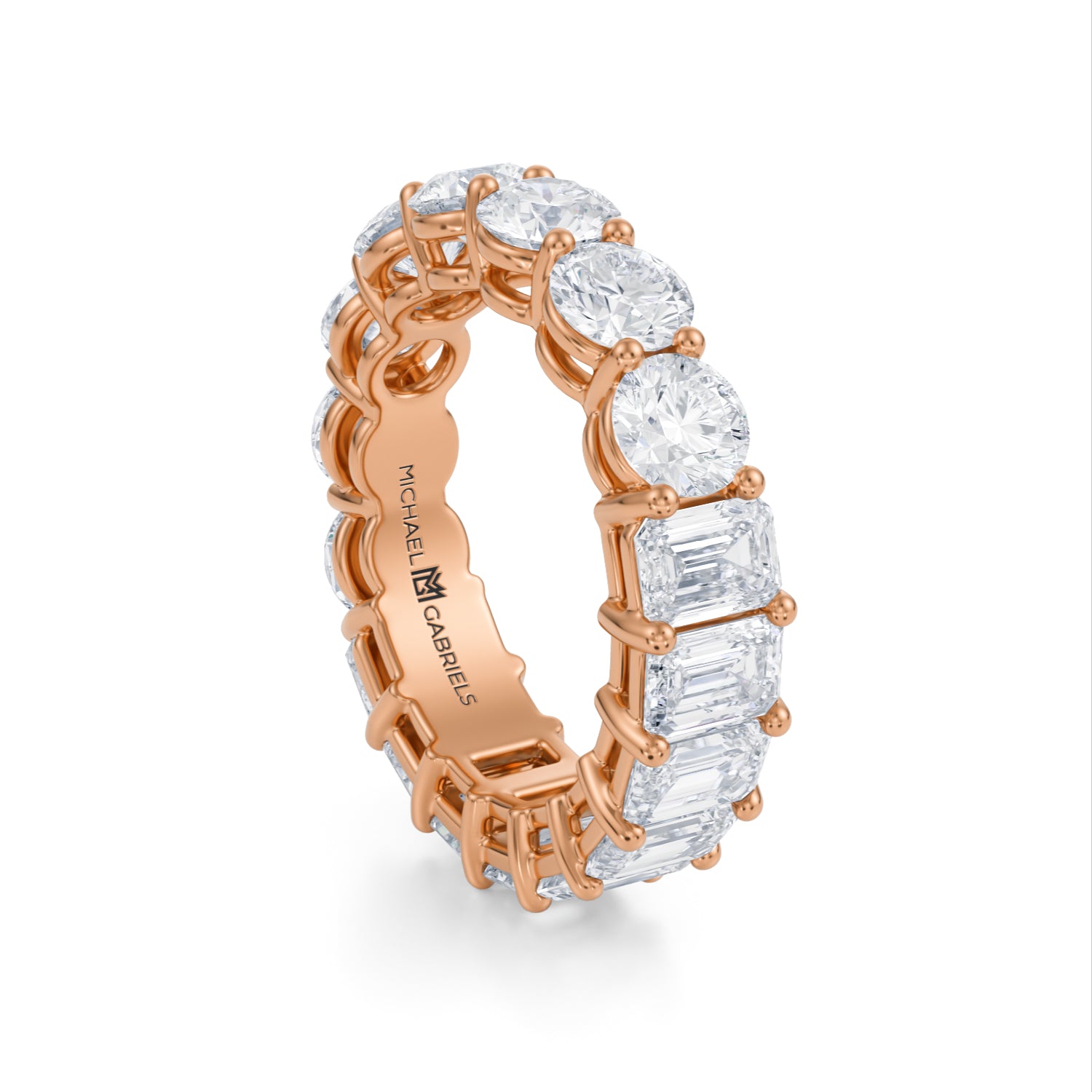 6 Carat Emerald And Round Eternity Ring - Michael Gabriels