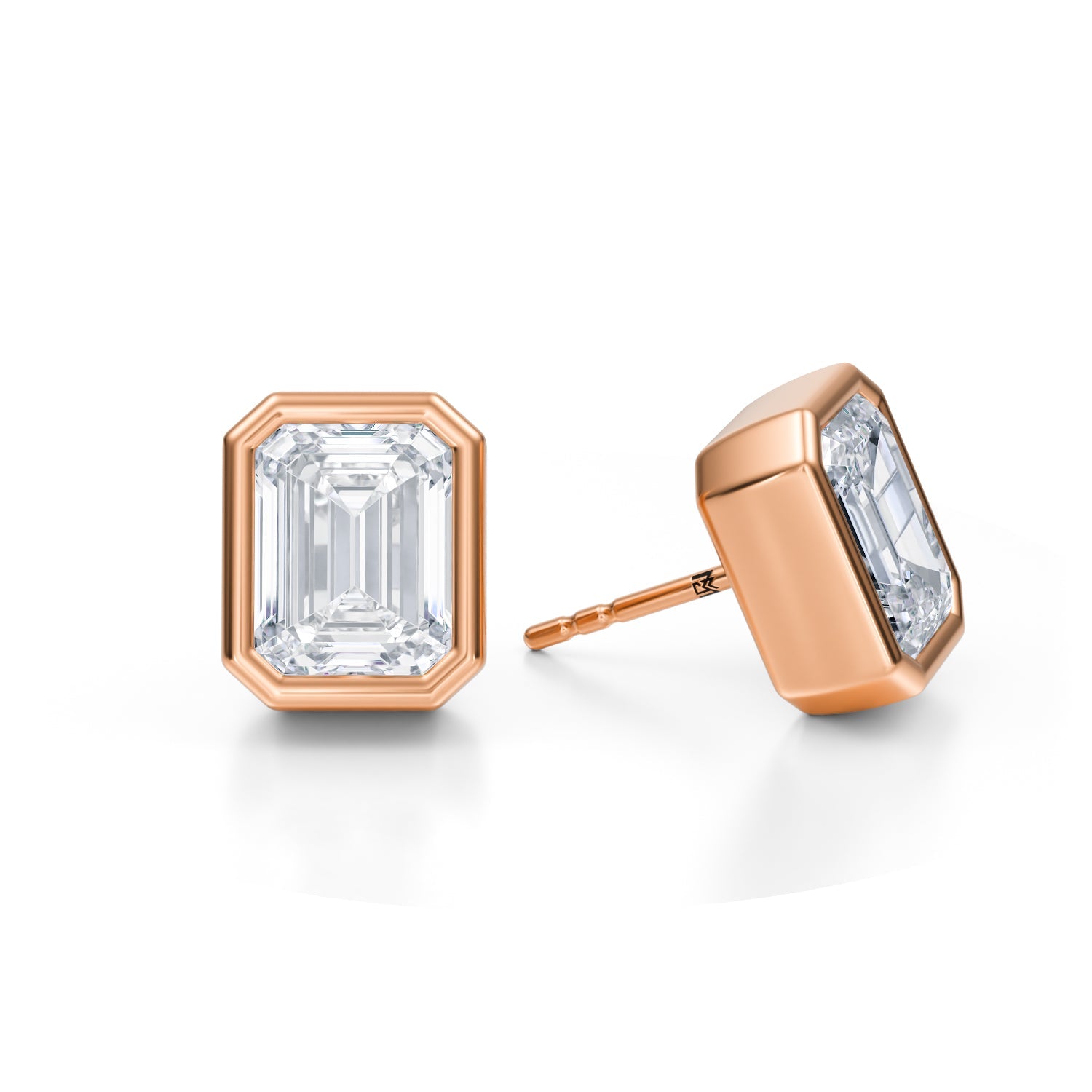 6 Carat Emerald Bezel Stud Lab Grown Diamond Earrings - Michael Gabriels