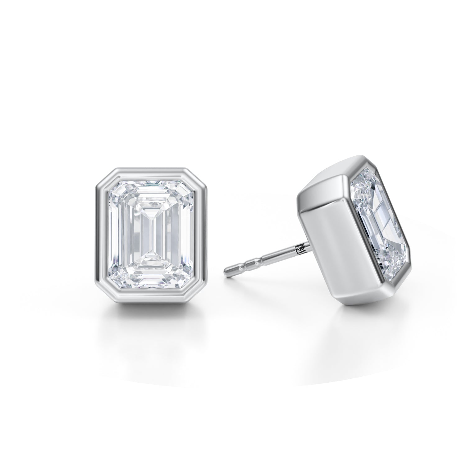 6 Carat Emerald Bezel Stud Lab Grown Diamond Earrings - Michael Gabriels