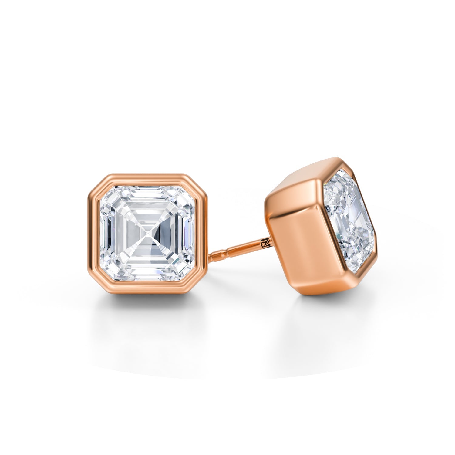 7 Carat Asscher Cut Bezel Lab Grown Diamond Stud Earrings