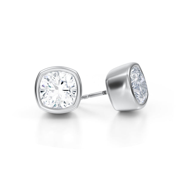 アクセサリー DIAMOND SLAB STUD EARRING 7 Carat Cushion Bezel Stud Lab Grown Diamond Earrings