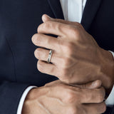 4mm Mens Wedding Band - Hammered High Polish on finger