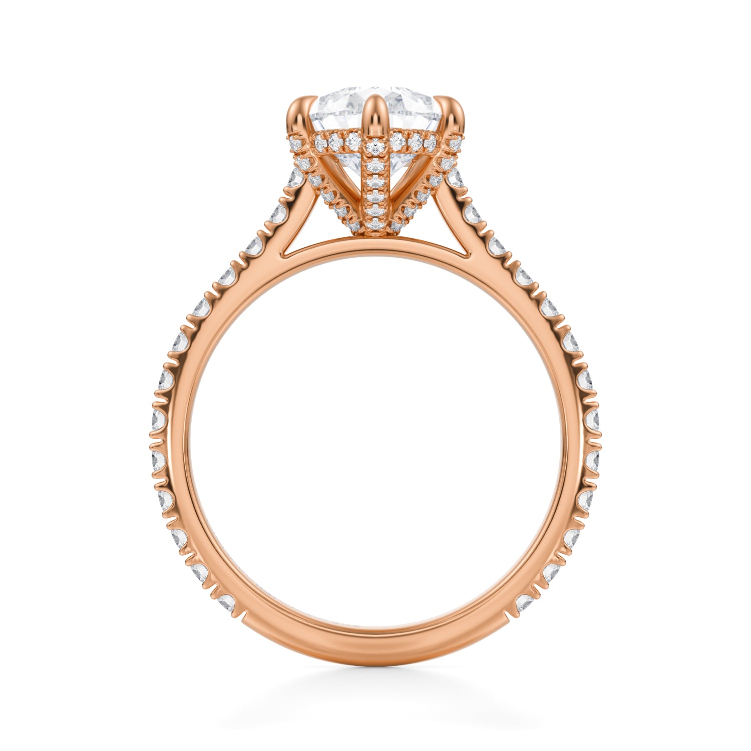 Pear Pave Cathedral Ring With Pave Basket