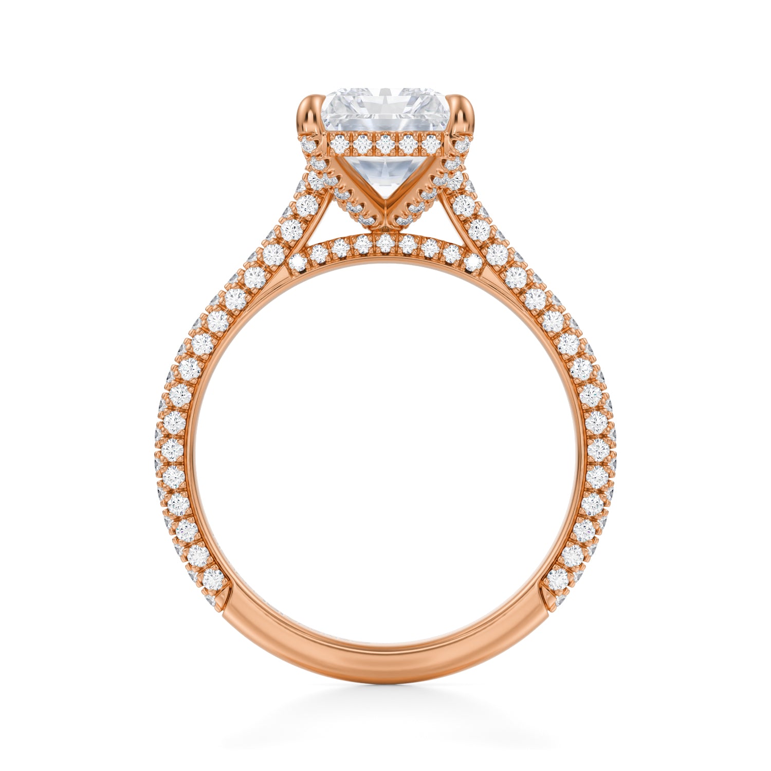 Radiant Trio Pave Cathedral Ring With Pave Basket