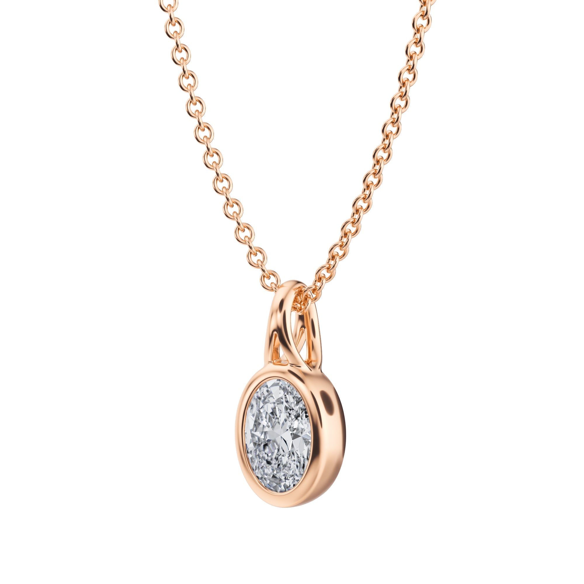 Gleaming 1/2 Carat Oval Lab Grown Diamond Bezel Necklace in White Gold