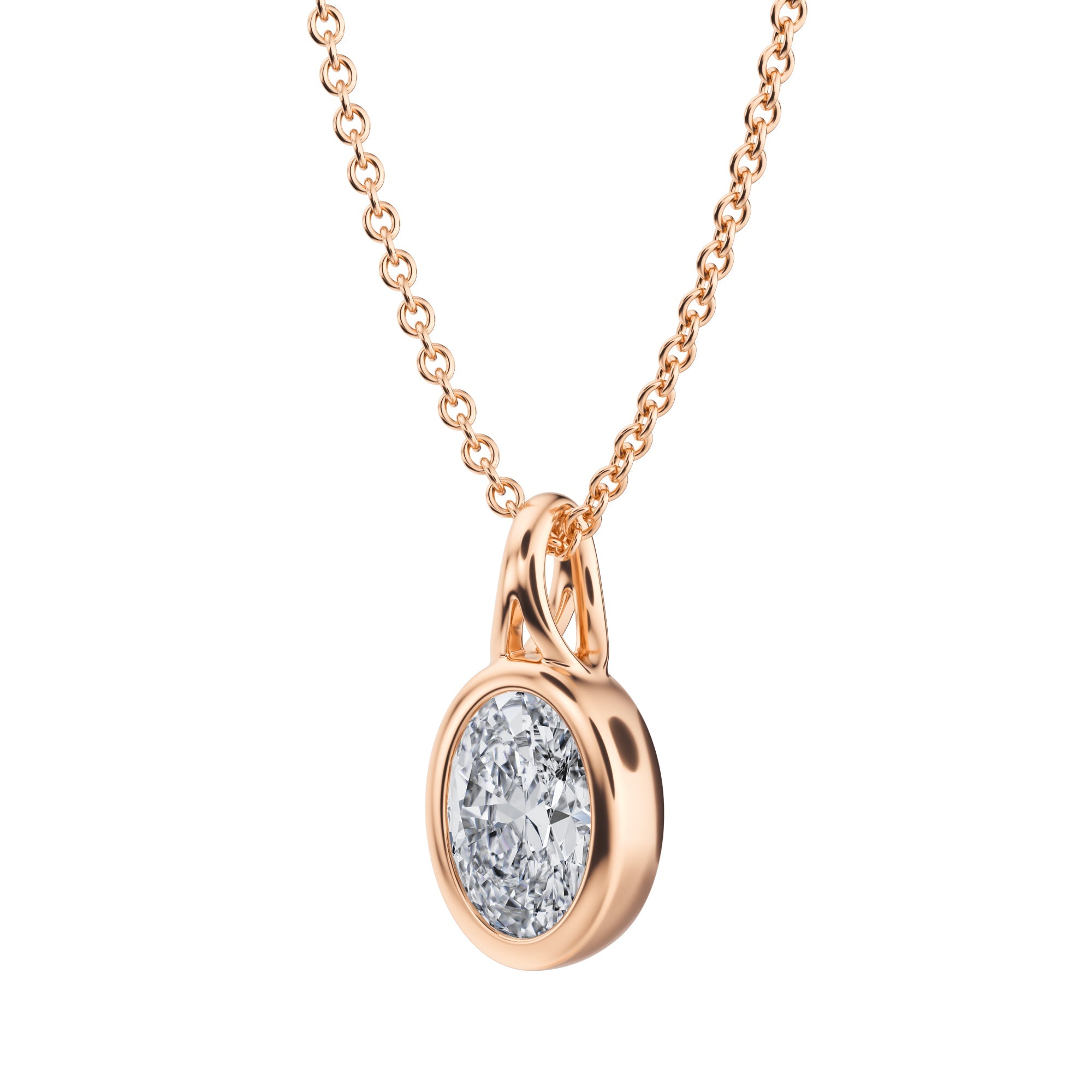 3/4 Carat Oval Lab Grown Diamond Bezel Necklace in Pink Gold, Perfect for Any Occasion