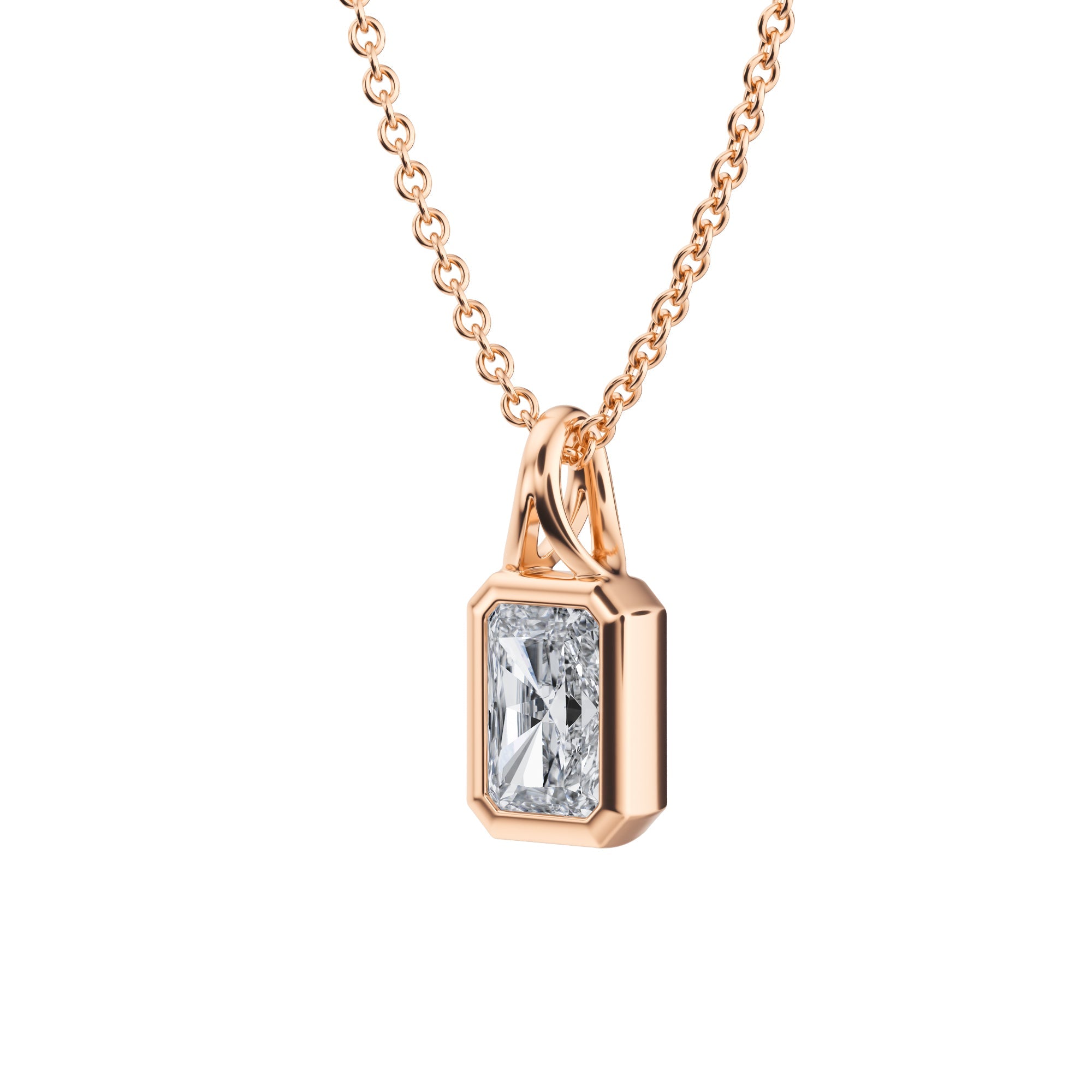 Attractive 1/2 Carat Radiant Lab Grown Diamond Bezel Necklace in Pink Gold