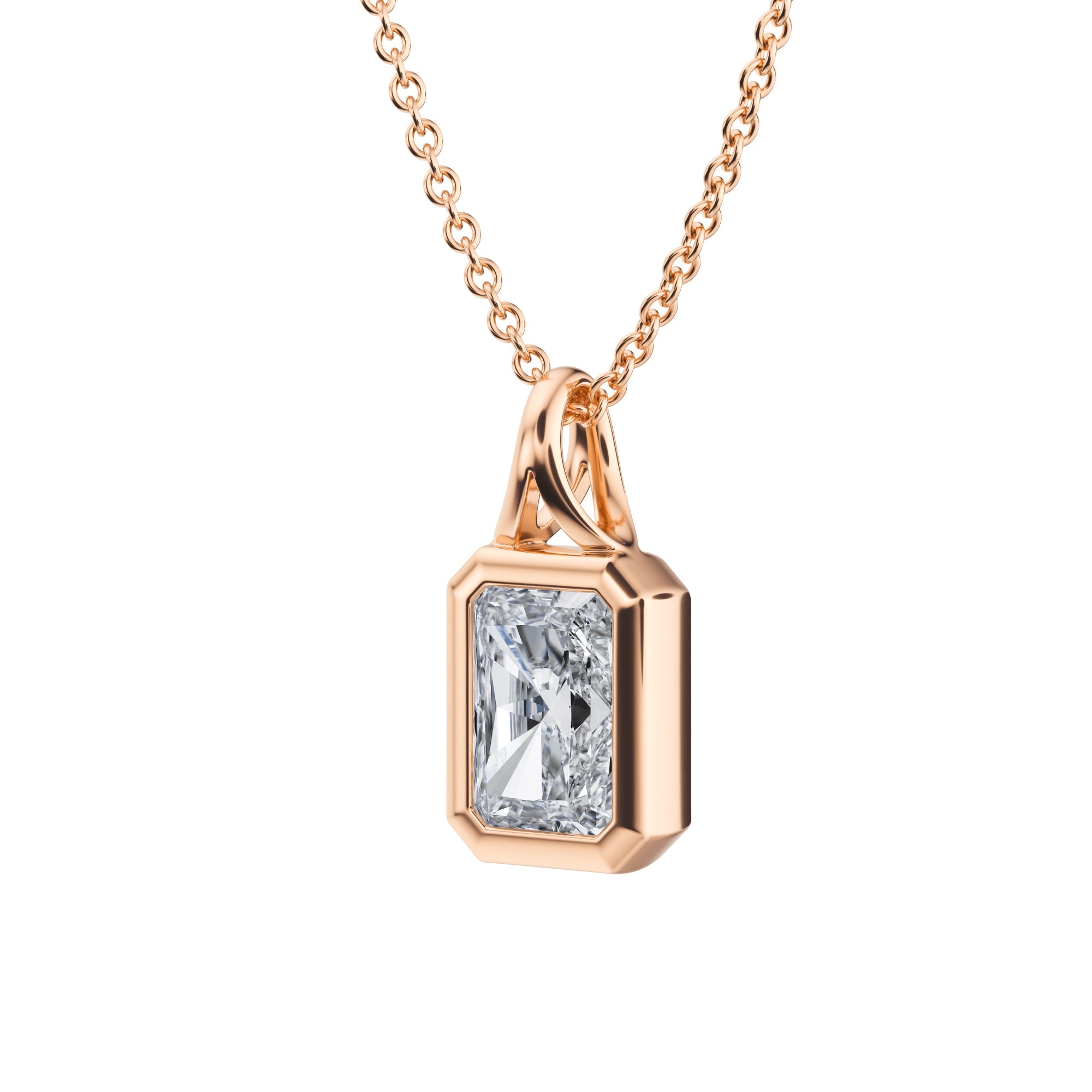 Brilliant 1 Carat Radiant Lab Grown Diamond Necklace with Bezel Setting in White Gold