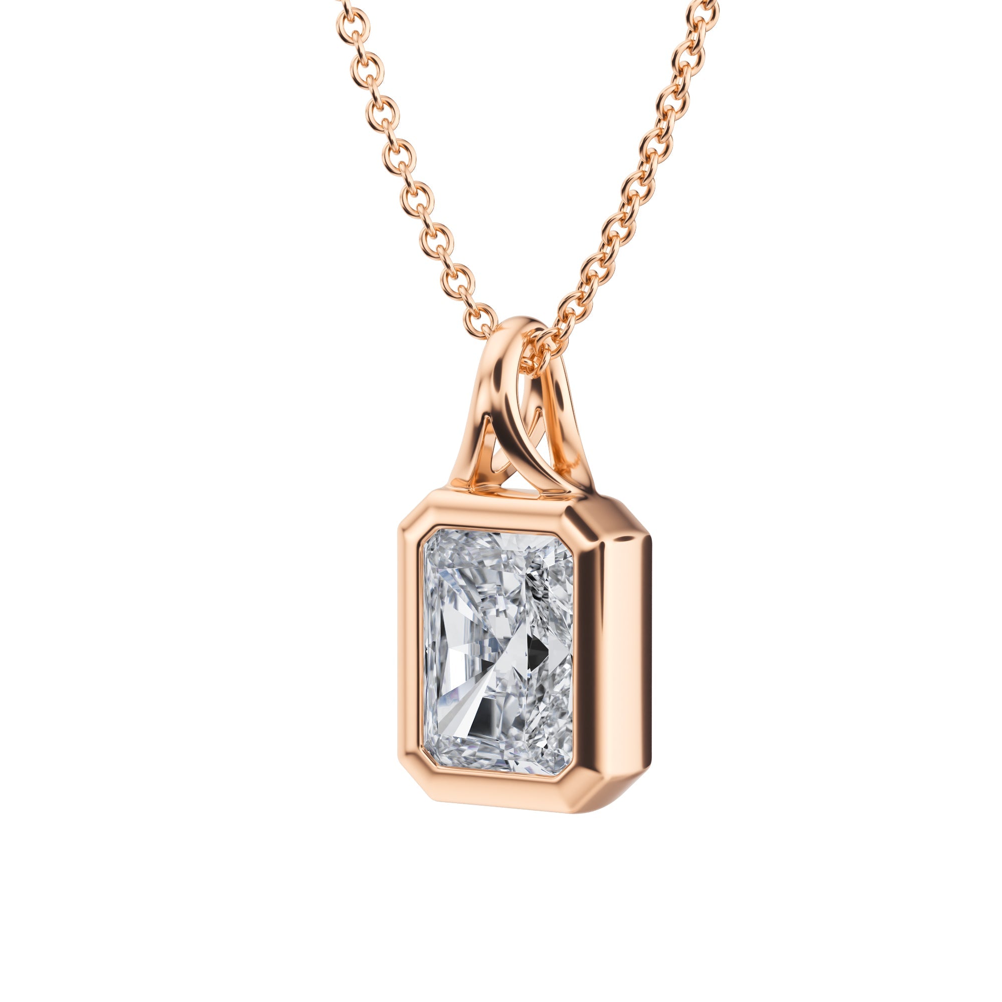 Elegant 1.5 Carat Radiant Lab Grown Diamond Bezel Necklace in Pink Gold