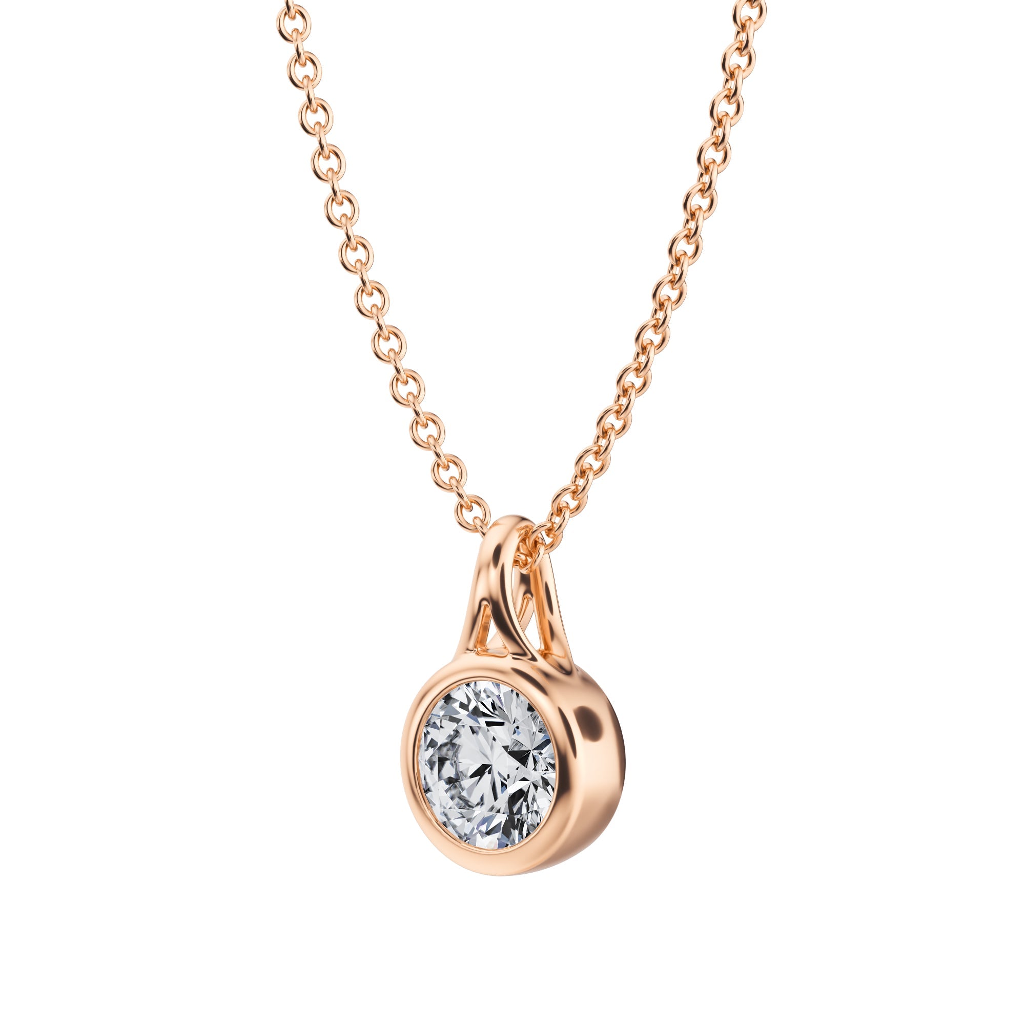 Dazzling 1/2 Carat Round Lab Grown Diamond Bezel Necklace in Pink Gold