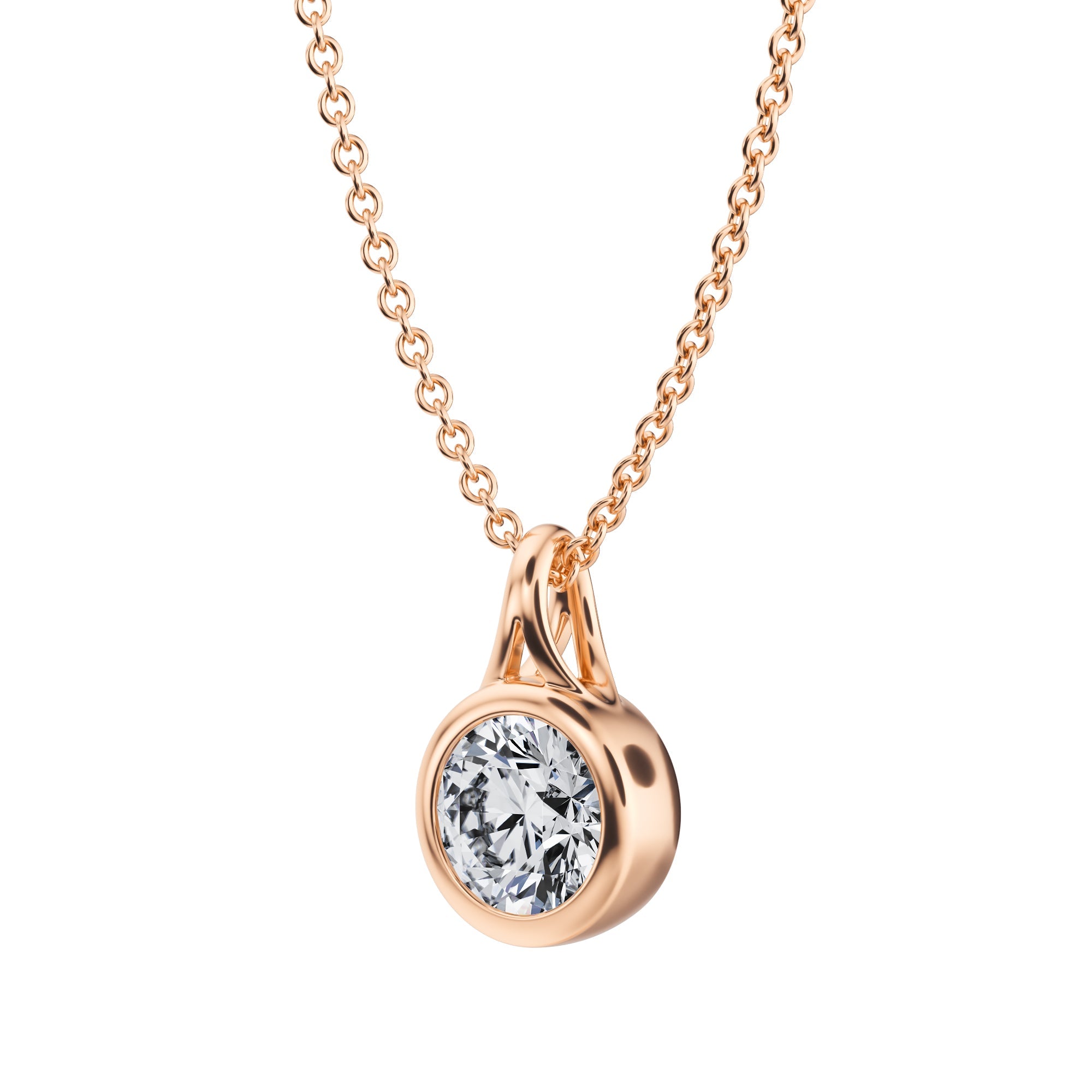 Attractive 3/4 Carat Round Lab Grown Diamond Bezel Necklace in Pink Gold