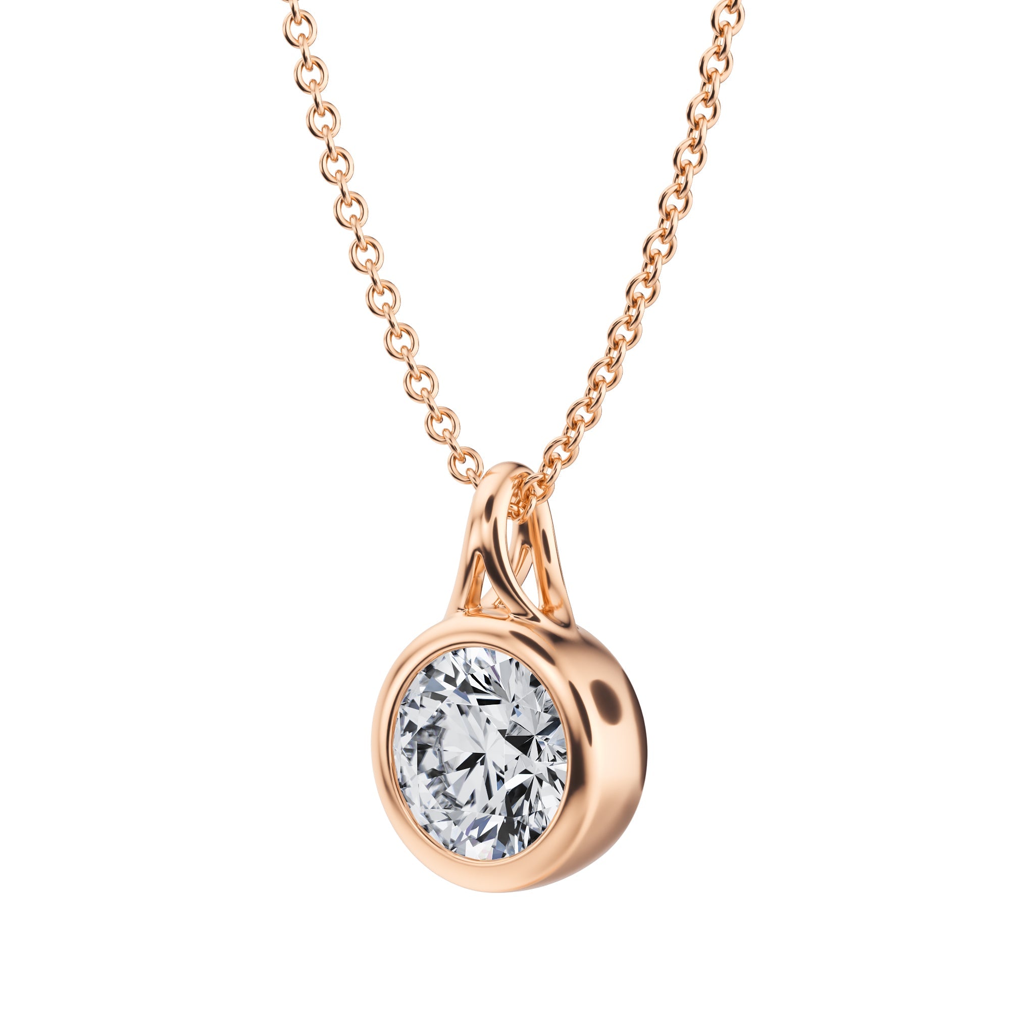 Charming 1 Carat Round Lab Grown Diamond Bezel Necklace in Pink Gold