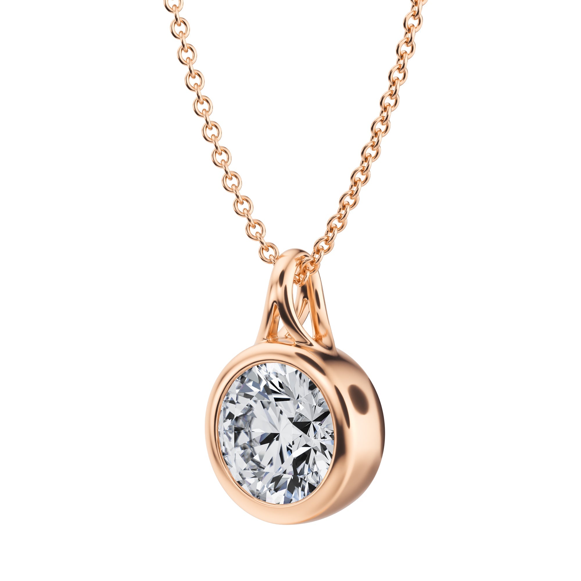 Classic 1.5 Carat Round Lab Grown Diamond Bezel Necklace in Pink Gold