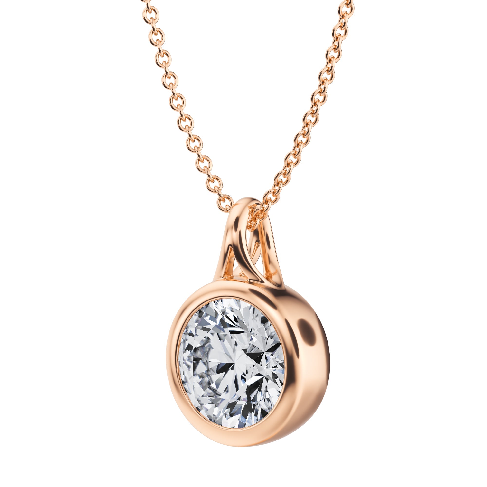 Gleaming 2 Carat Round Lab Grown Diamond Bezel Necklace in White Gold