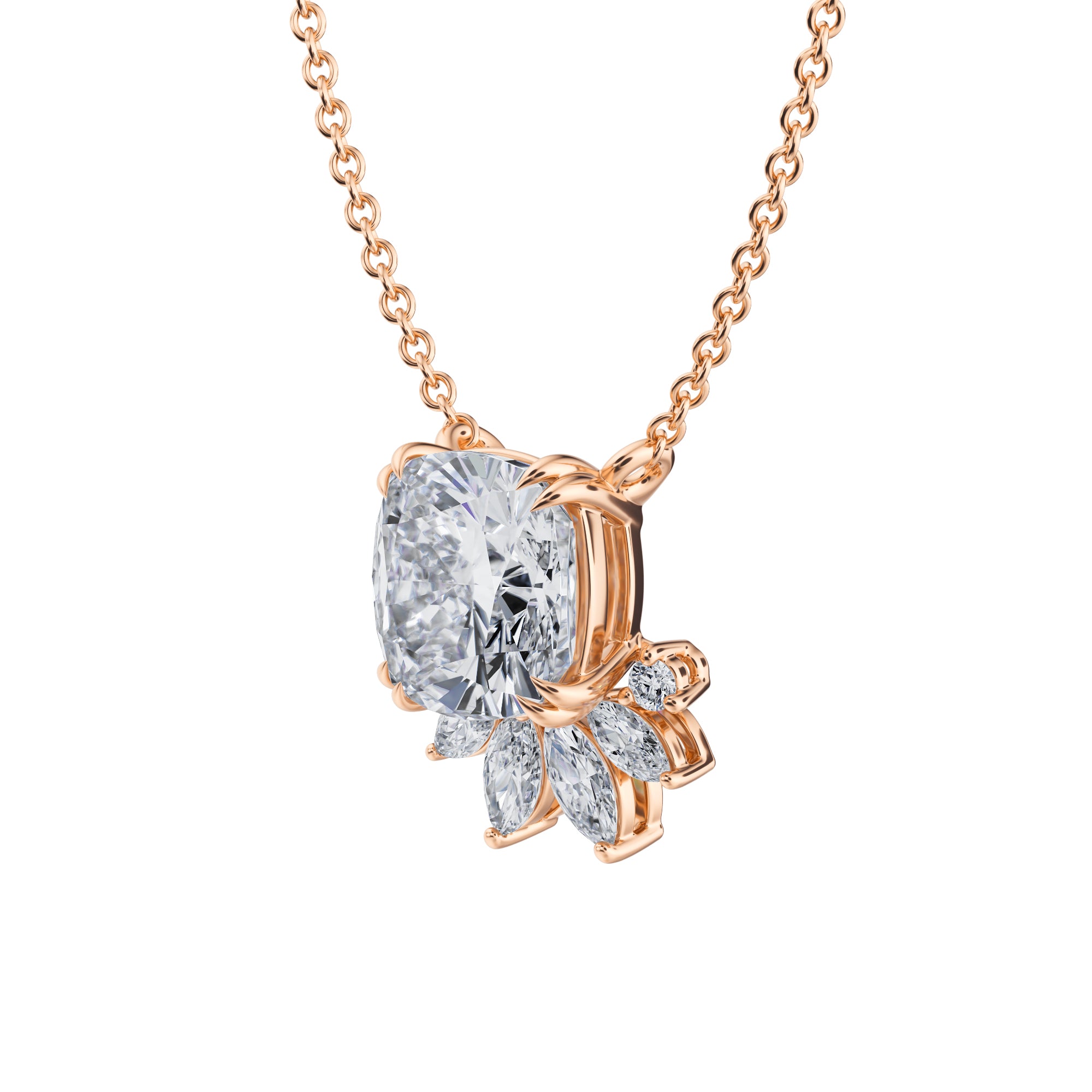 Cushion And Marquise Mixed Cluster Pendant Necklace