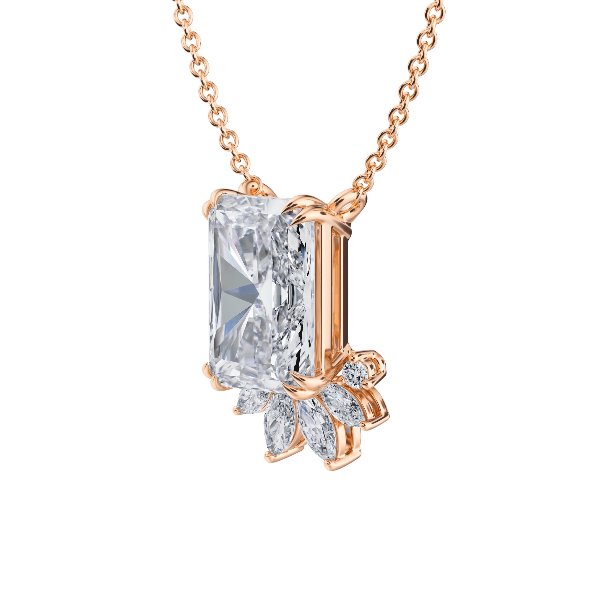 Radiant And Marquise Mixed Cluster Pendant Necklace