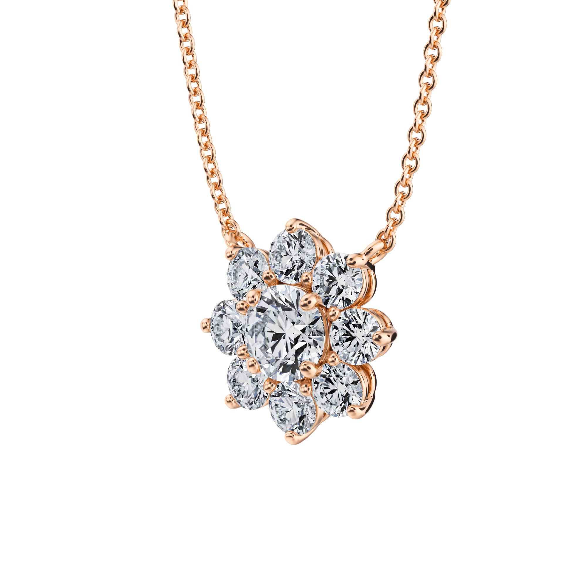 1 Carat Round Flower Cluster Pendant Necklace