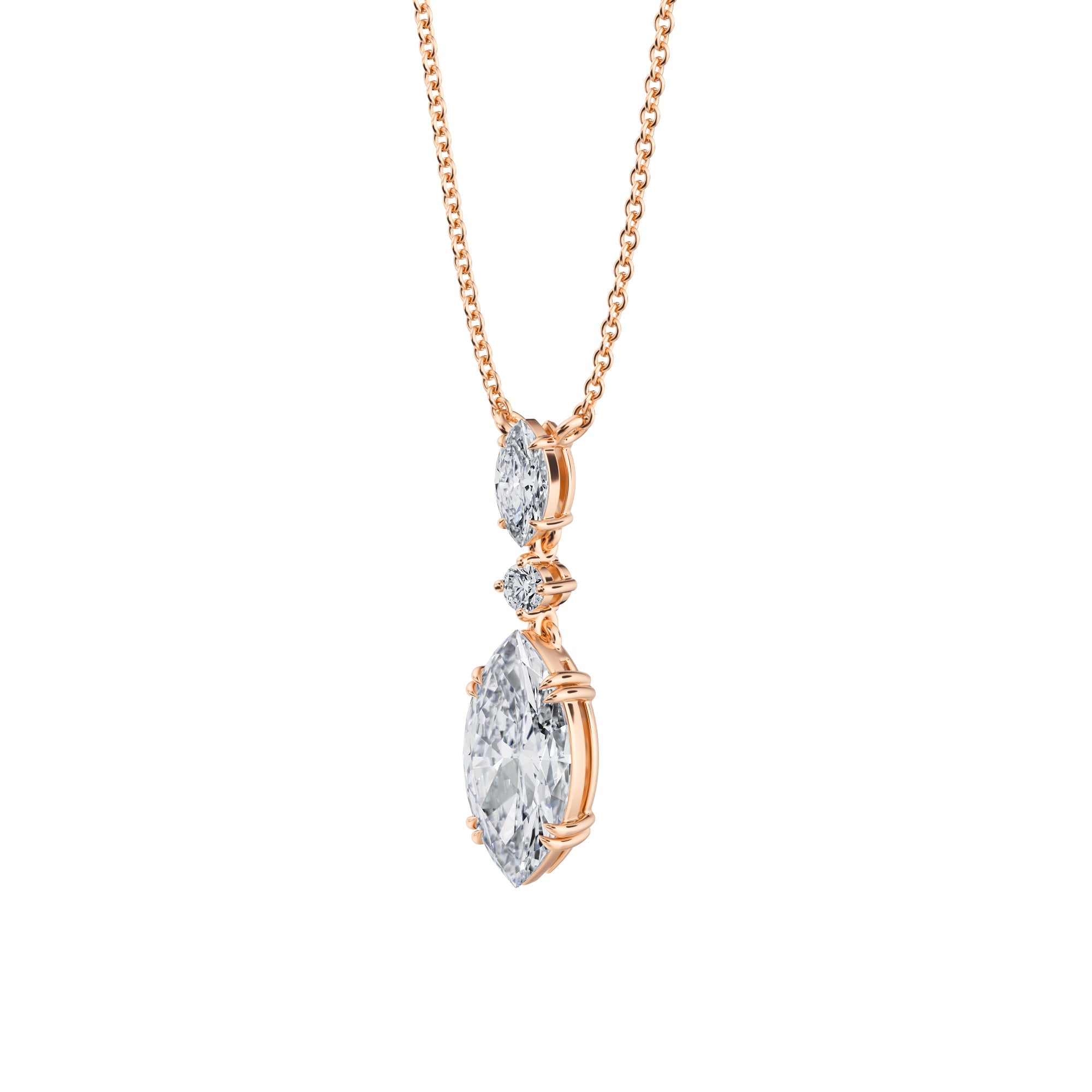 Marquise Alternating 3 Stone Diamond Necklace - 2 Carat