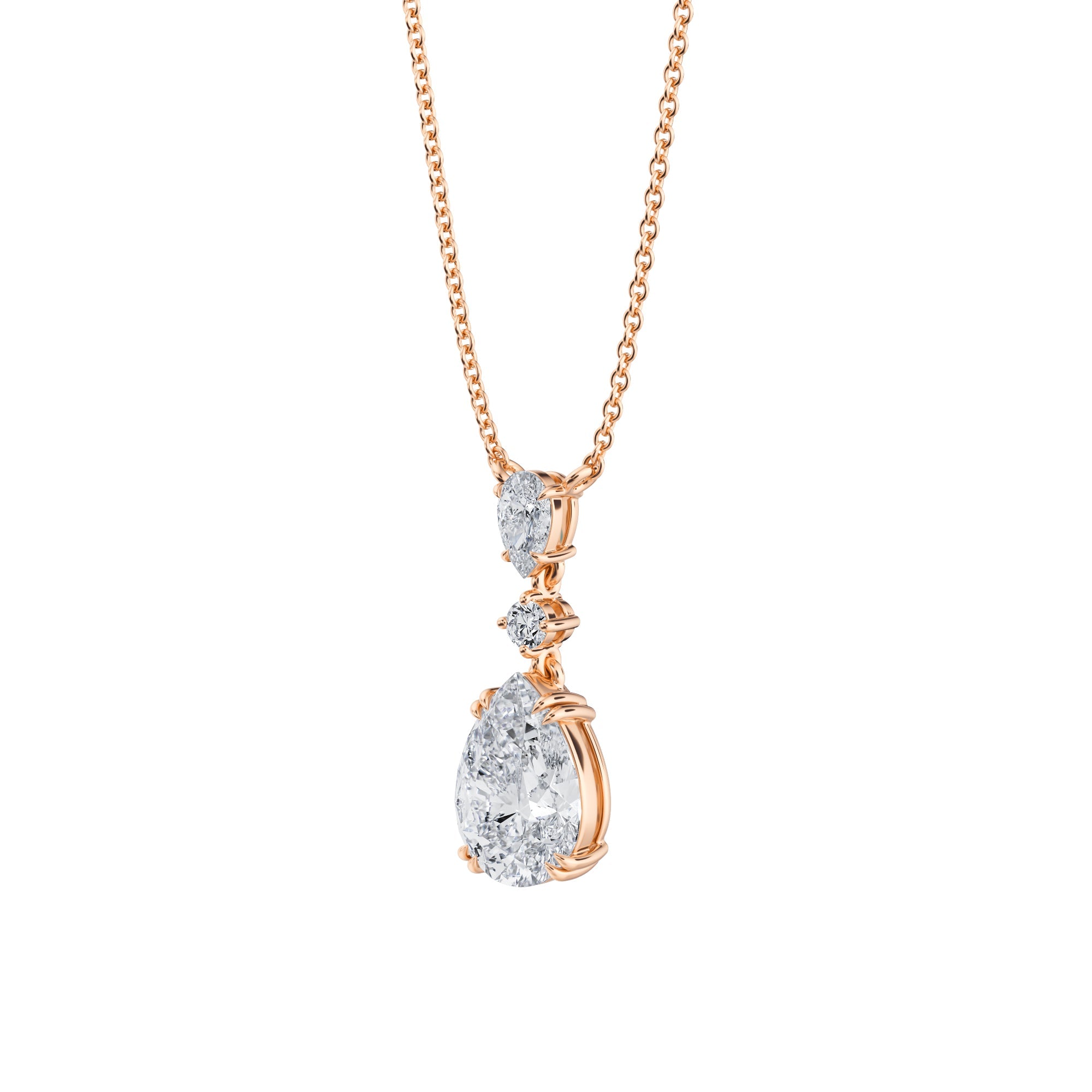 Pear Alternating 3 Stone Diamond Necklace - 2 Carat