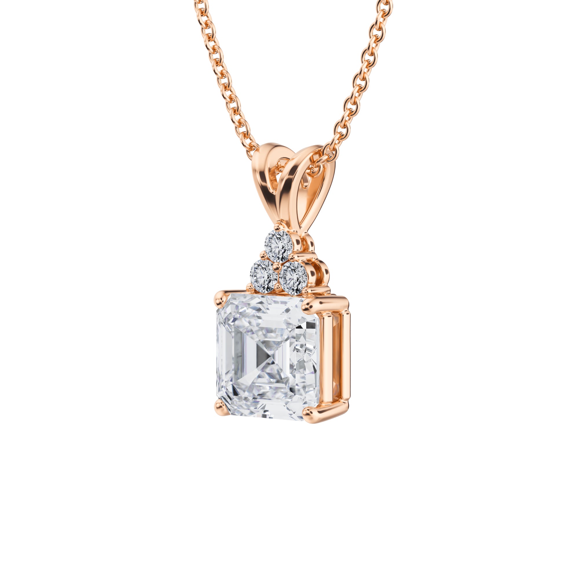 1.5 Carat Asscher Cut Royal Round Cluster Pendant