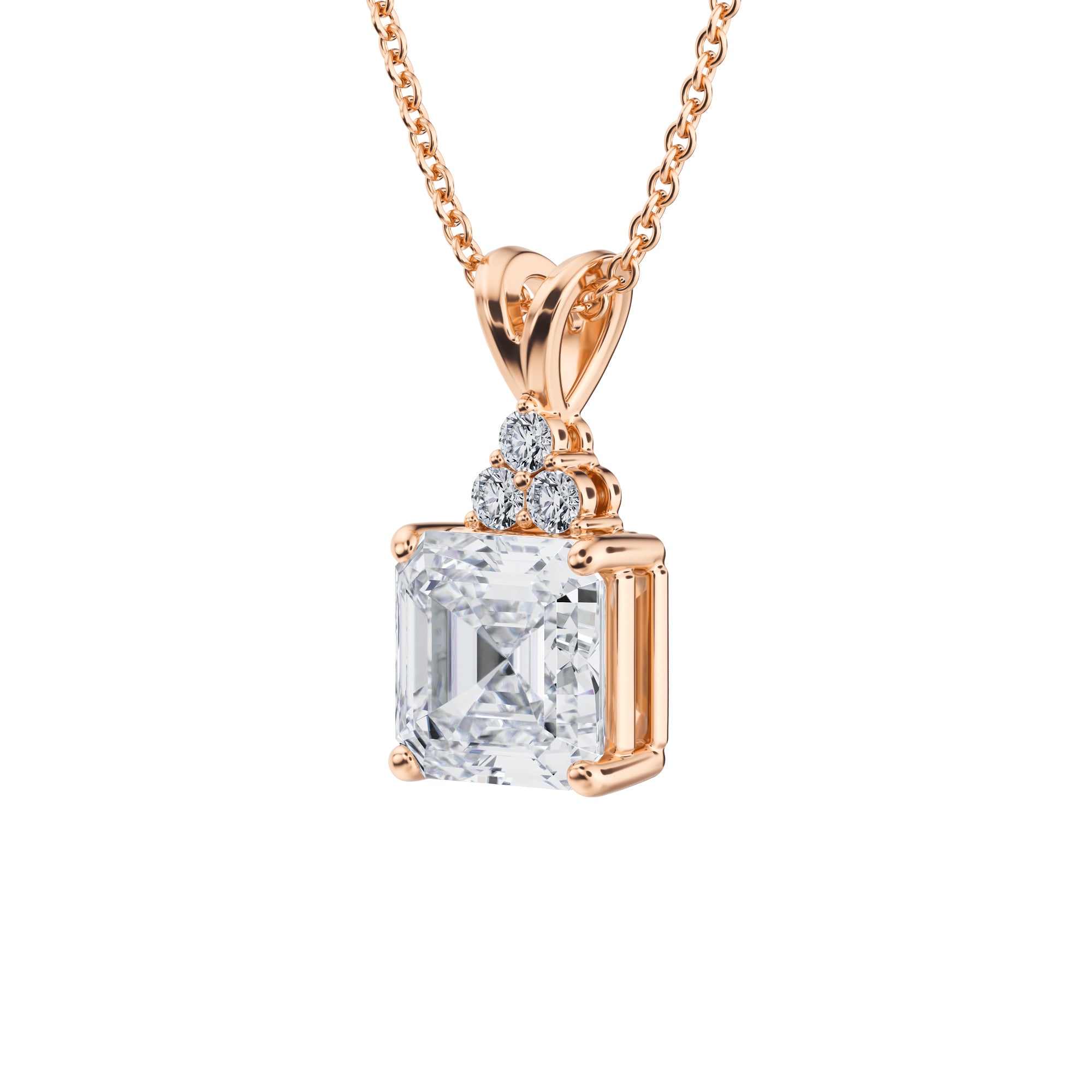 2 Carat Asscher Cut Royal Round Cluster Pendant