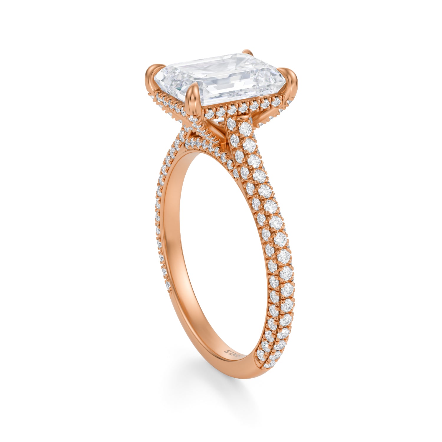 Emerald Trio Pave Cathedral Ring With Pave Basket