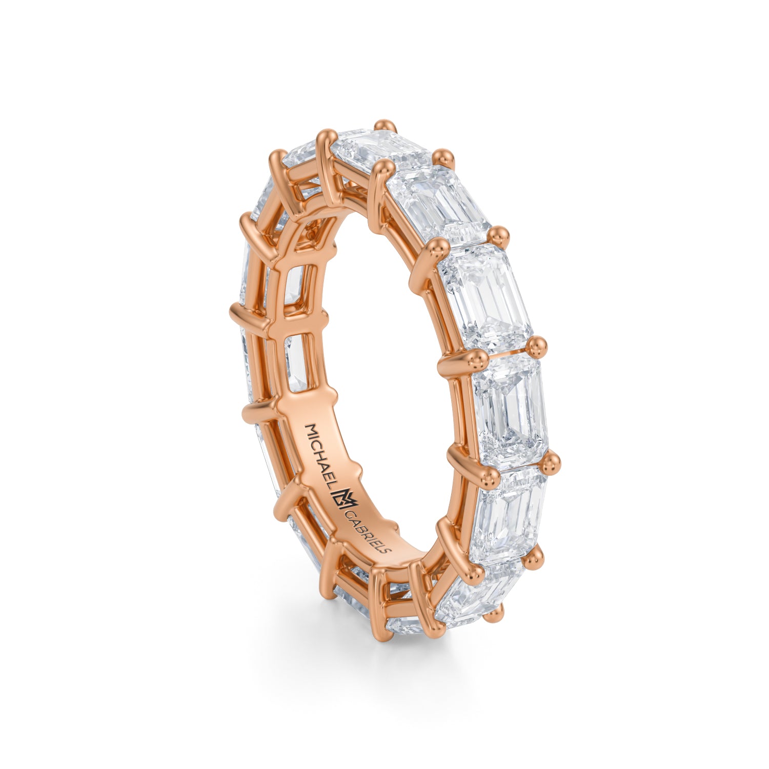 Rose Gold Horizontal Emerald Lab Grown Diamond Eternity Band - Medium