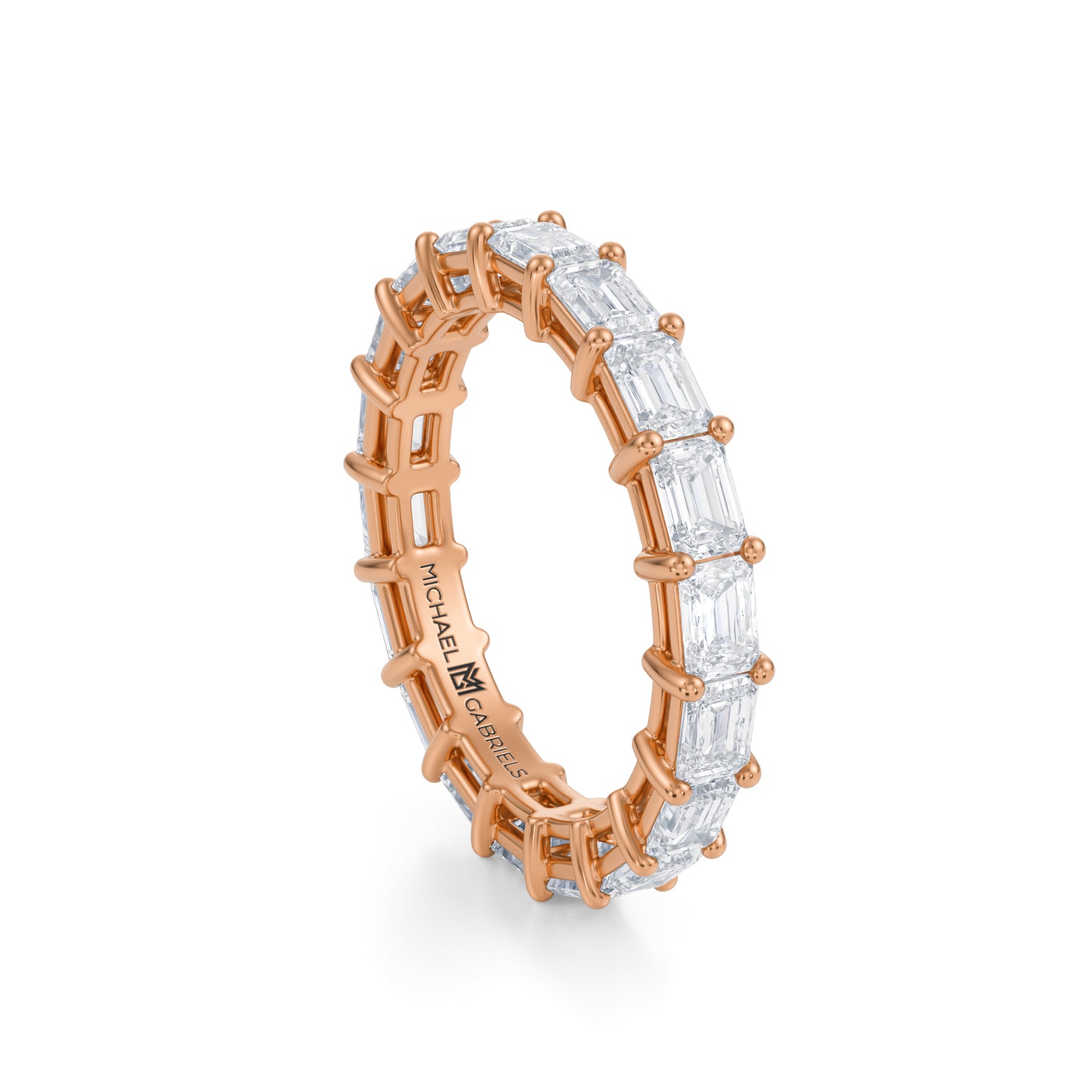 Rose Gold Horizontal Emerald Lab Grown Diamond Eternity Band - Petite