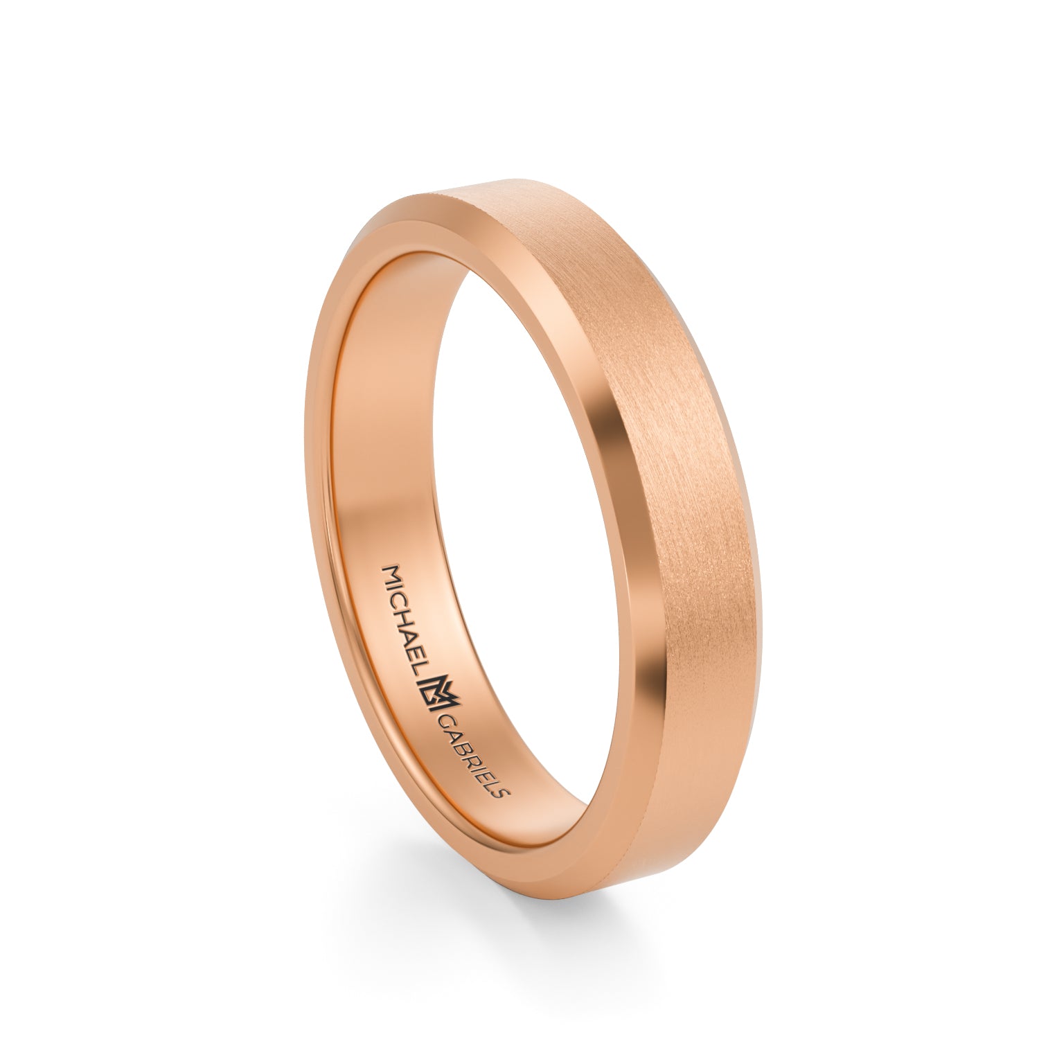 4mm Mens Beveled Wedding Band - Center Matte