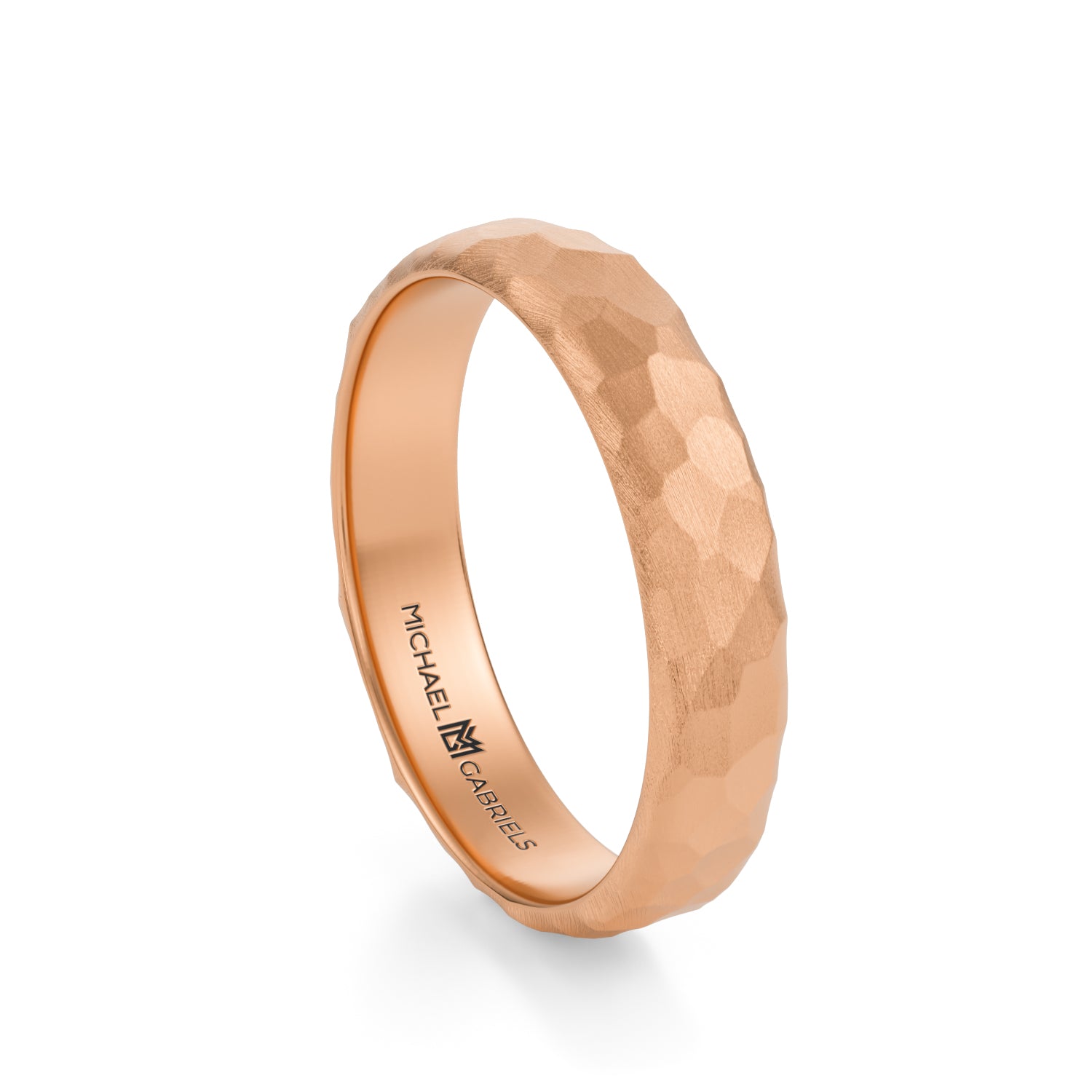 Rose Gold 4mm Mens Wedding Band - Hammered Matte