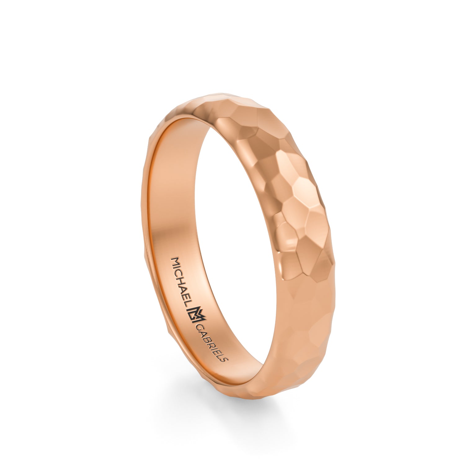 Rose Gold 4mm Mens Wedding Band - Hammered High Polish