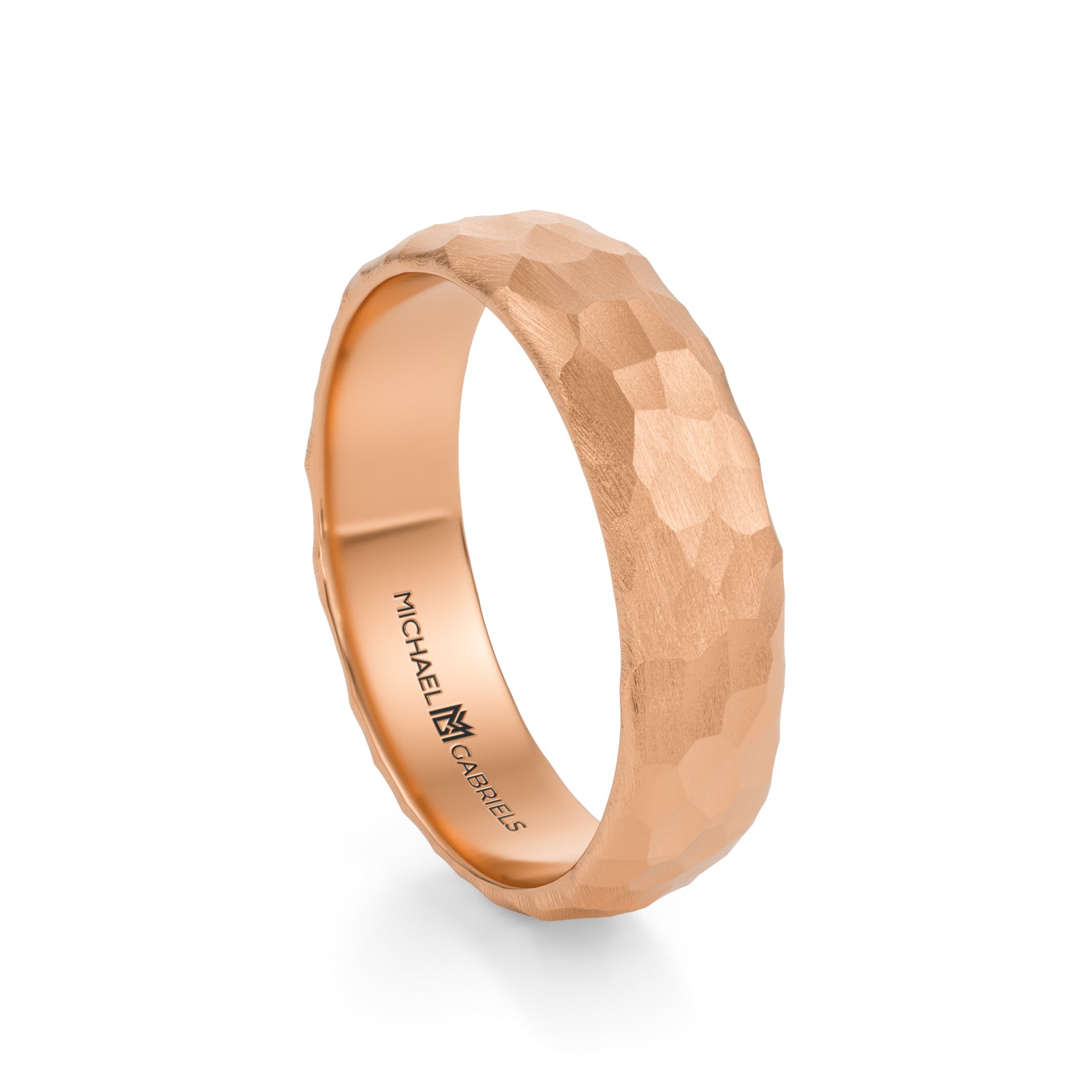 Rose Gold 5mm Mens Wedding Band - Hammered Matte